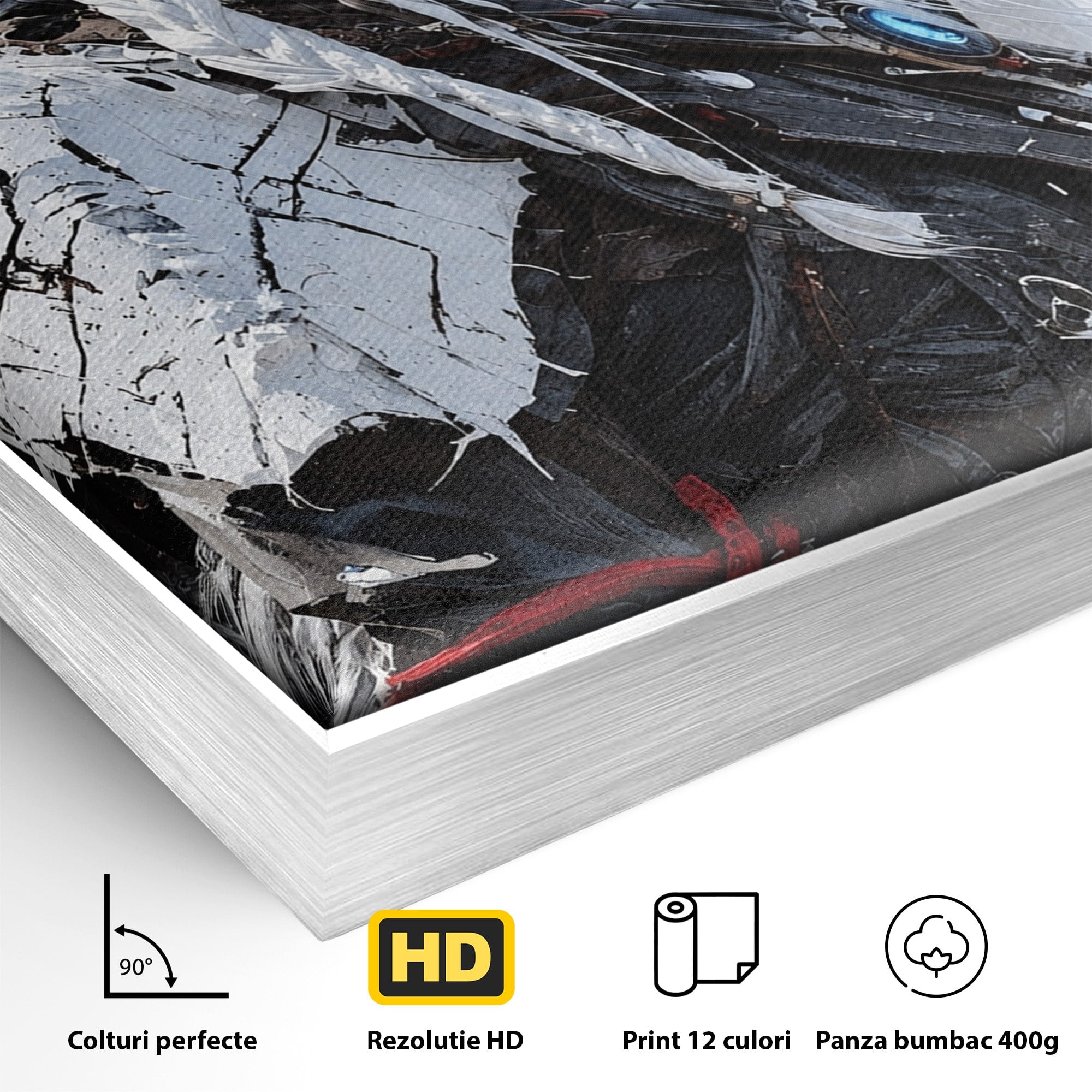Tablou Canvas Premium LuxCanva® U1103, Razboinica Si Lupul Alb, Lup, Fantezie, Mister, Femeie, Razboinica, Dormitor, Culori Vibrante