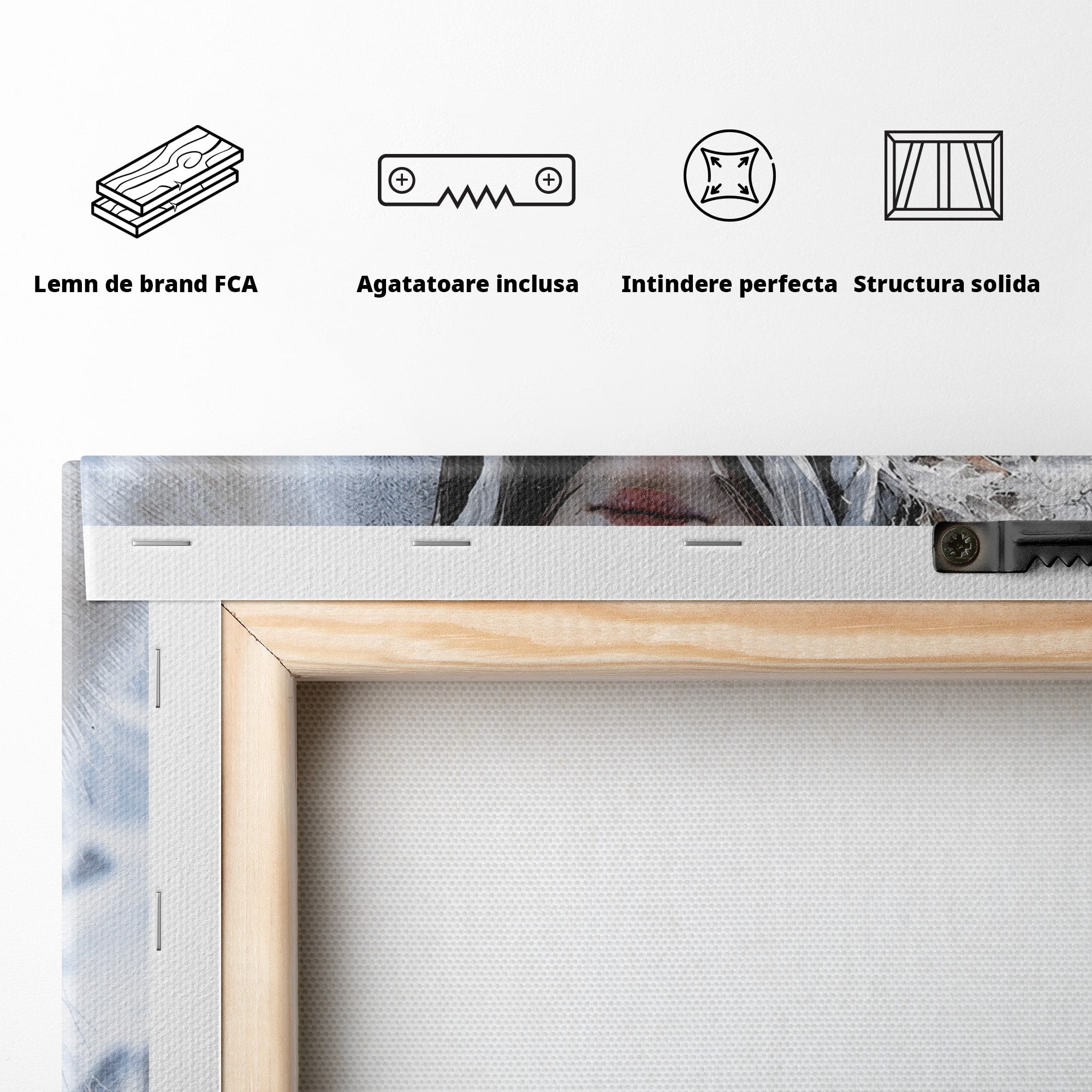 Tablou Canvas Premium LuxCanva® U1103, Razboinica Si Lupul Alb, Lup, Fantezie, Mister, Femeie, Razboinica, Dormitor, Culori Vibrante