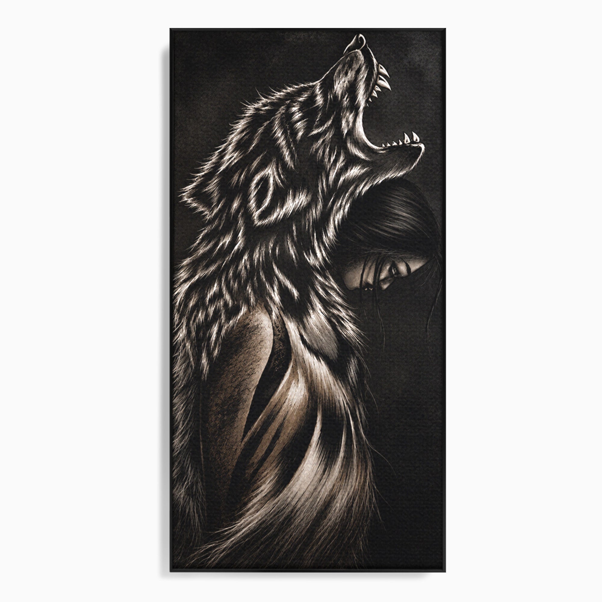 Tablou Canvas Premium LuxCanva® U1106, Femeie Lup, Mister, Portret, Femeie, Lup, Dormitor, Living, Culori Vibrante