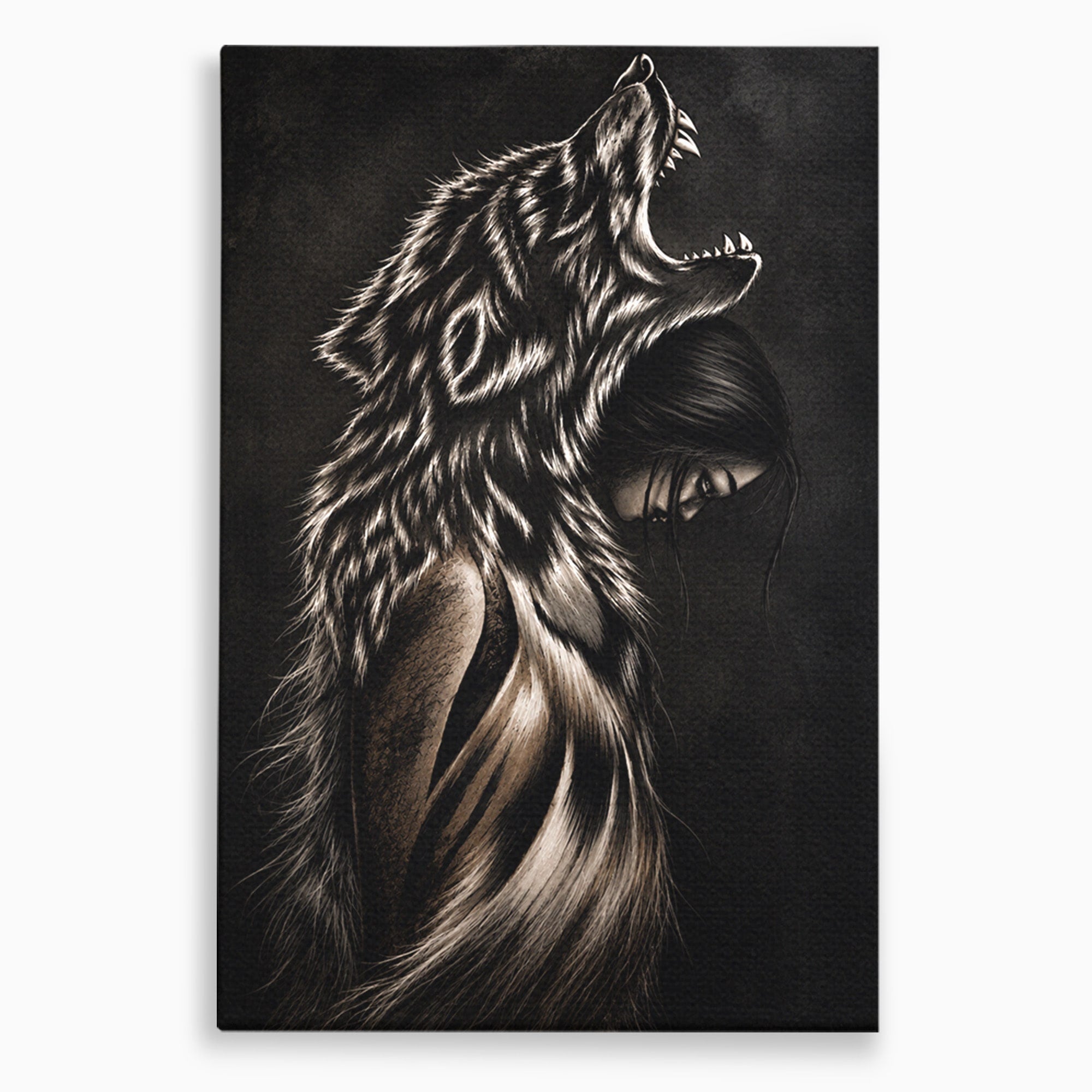 Tablou Canvas Premium LuxCanva® U1106, Femeie Lup, Mister, Portret, Femeie, Lup, Dormitor, Living, Culori Vibrante