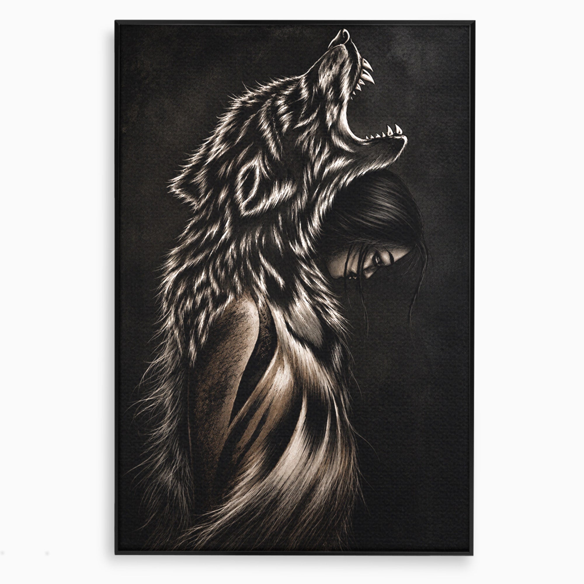 Tablou Canvas Premium LuxCanva® U1106, Femeie Lup, Mister, Portret, Femeie, Lup, Dormitor, Living, Culori Vibrante