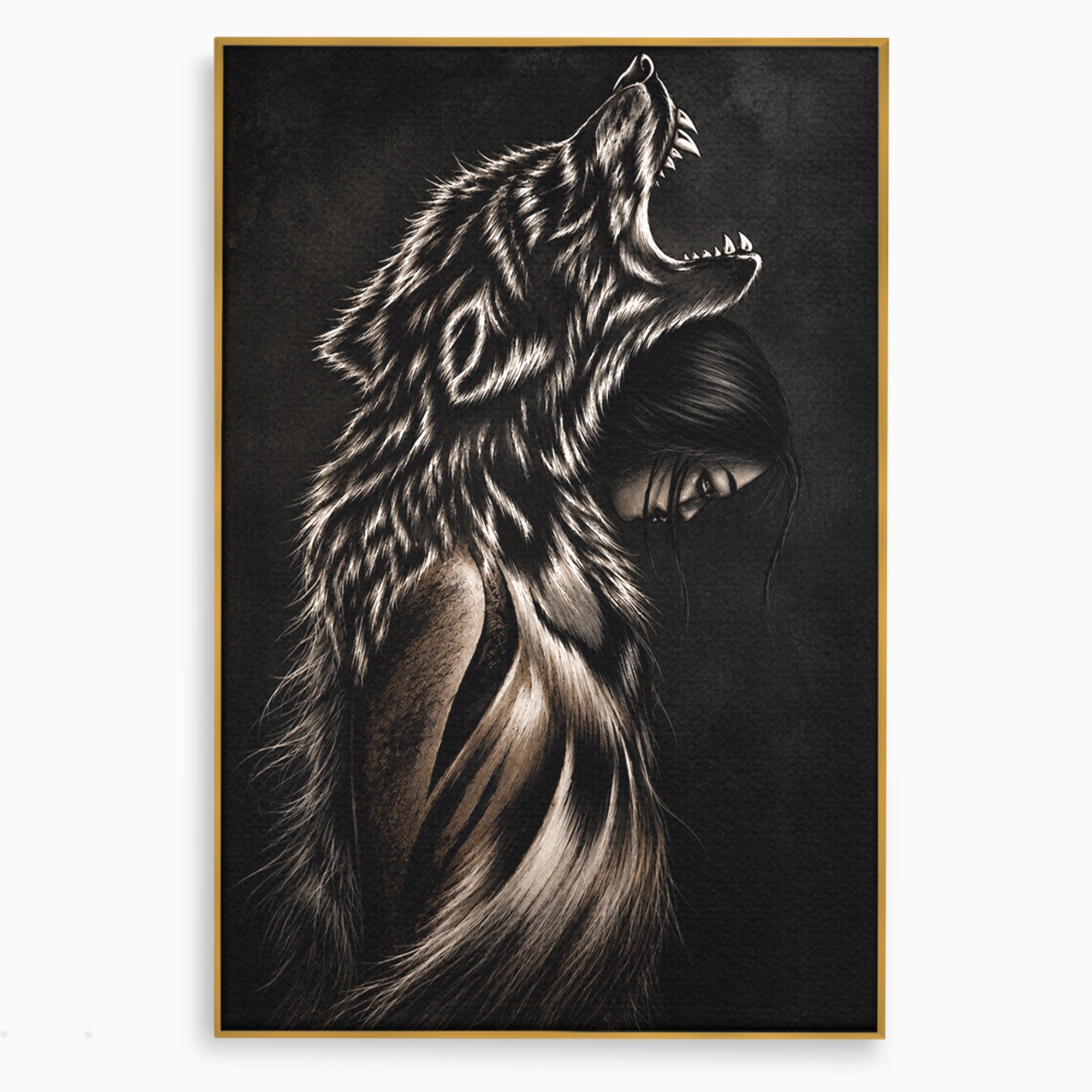 Tablou Canvas Premium LuxCanva® U1106, Femeie Lup, Mister, Portret, Femeie, Lup, Dormitor, Living, Culori Vibrante