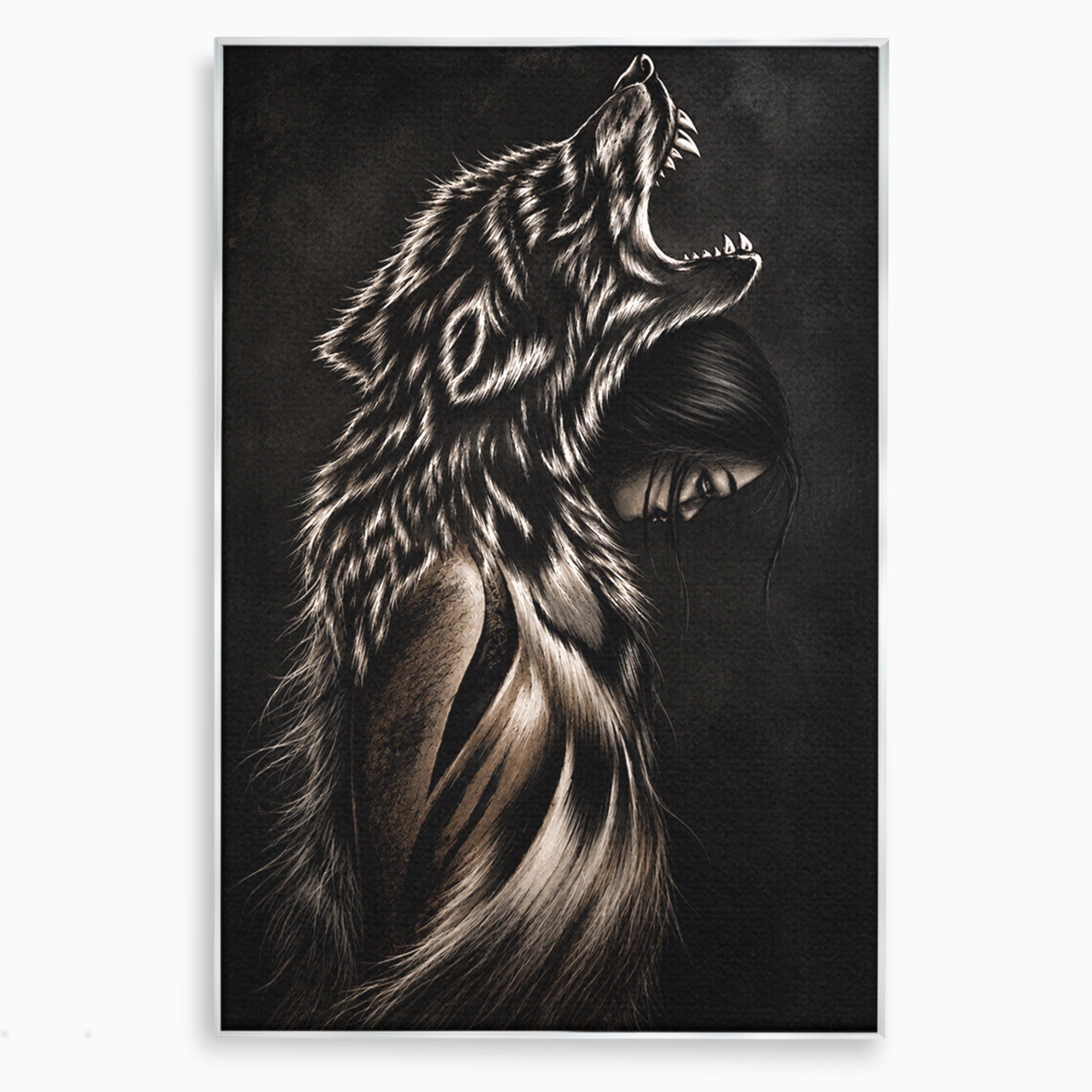 Tablou Canvas Premium LuxCanva® U1106, Femeie Lup, Mister, Portret, Femeie, Lup, Dormitor, Living, Culori Vibrante
