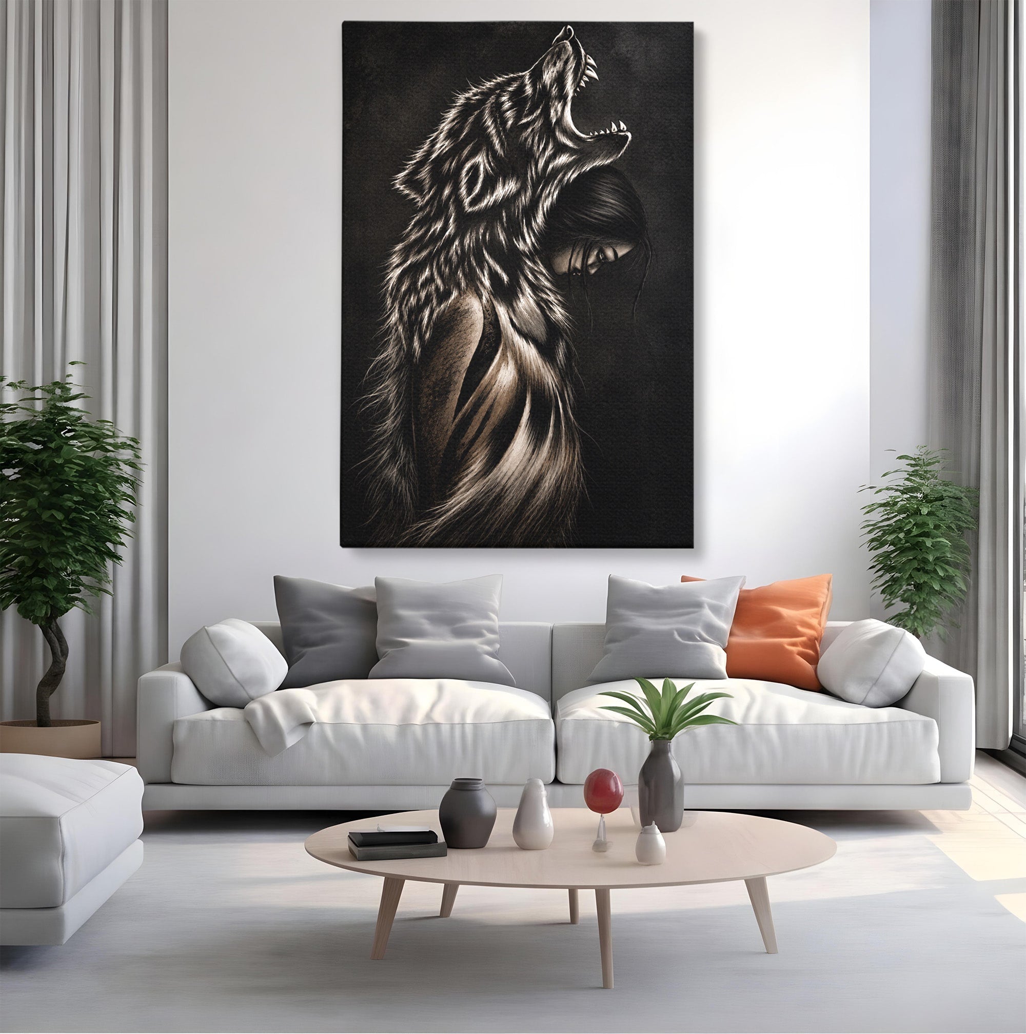 Tablou Canvas Premium LuxCanva® U1106, Femeie Lup, Mister, Portret, Femeie, Lup, Dormitor, Living, Culori Vibrante