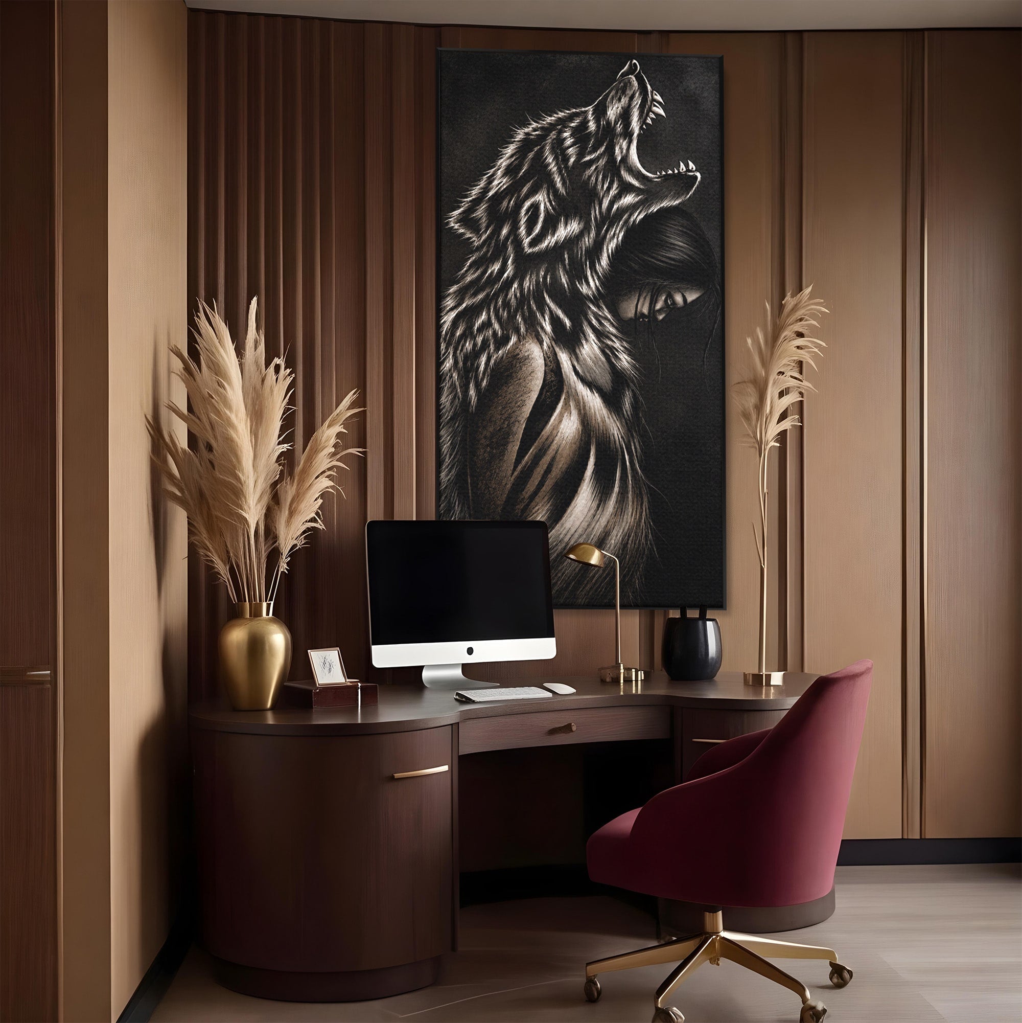 Tablou Canvas Premium LuxCanva® U1106, Femeie Lup, Mister, Portret, Femeie, Lup, Dormitor, Living, Culori Vibrante