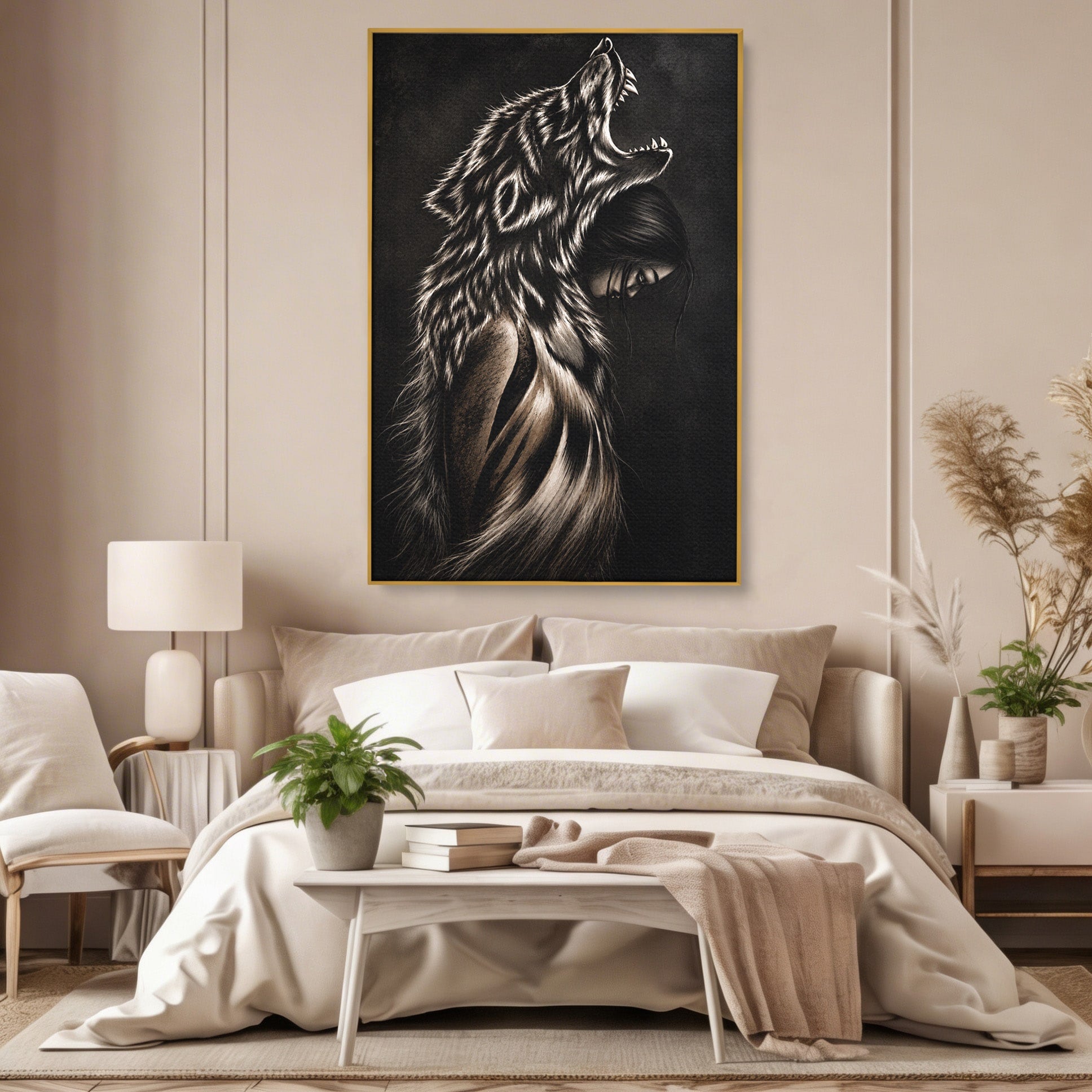 Tablou Canvas Premium LuxCanva® U1106, Femeie Lup, Mister, Portret, Femeie, Lup, Dormitor, Living, Culori Vibrante