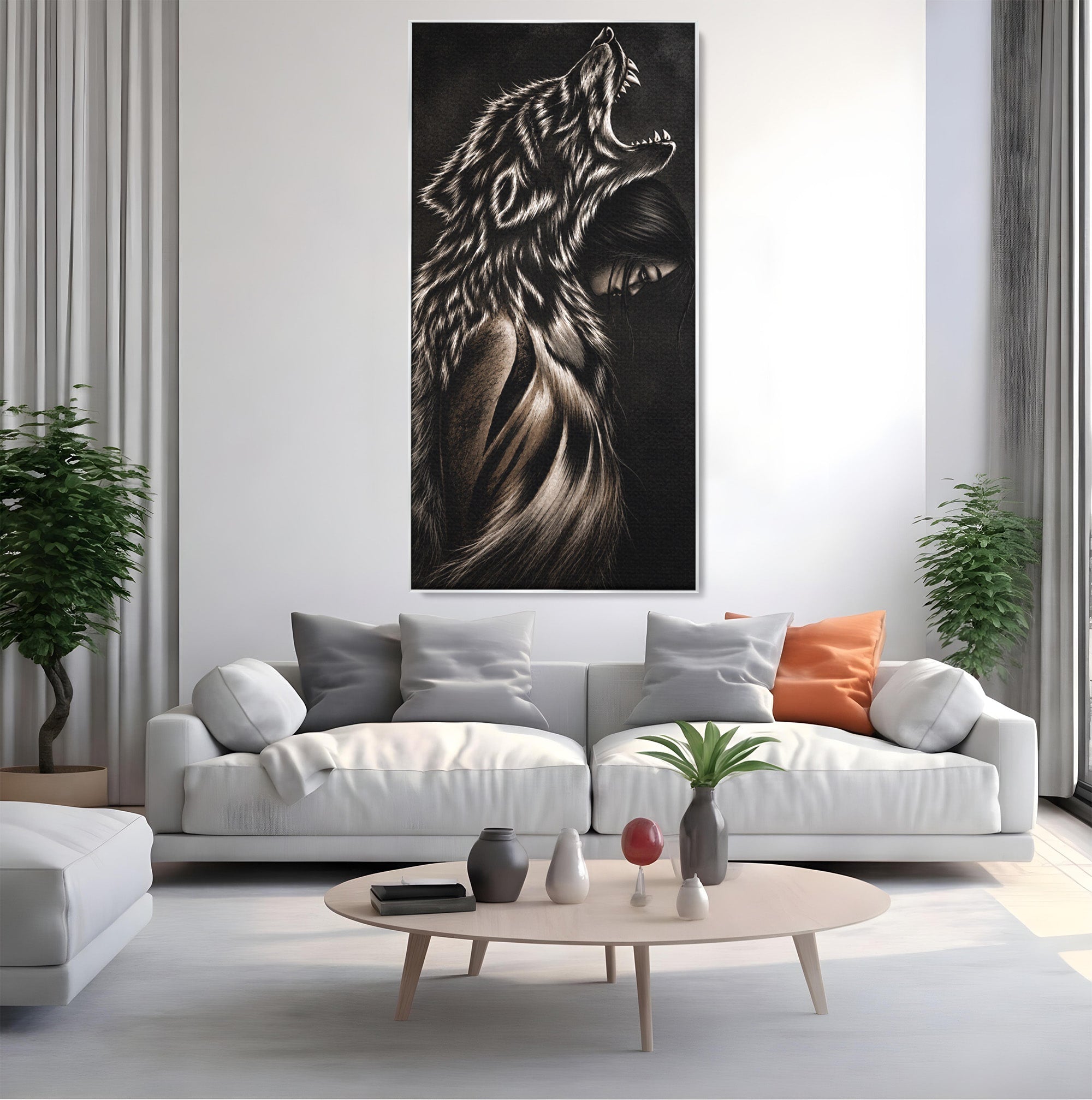Tablou Canvas Premium LuxCanva® U1106, Femeie Lup, Mister, Portret, Femeie, Lup, Dormitor, Living, Culori Vibrante