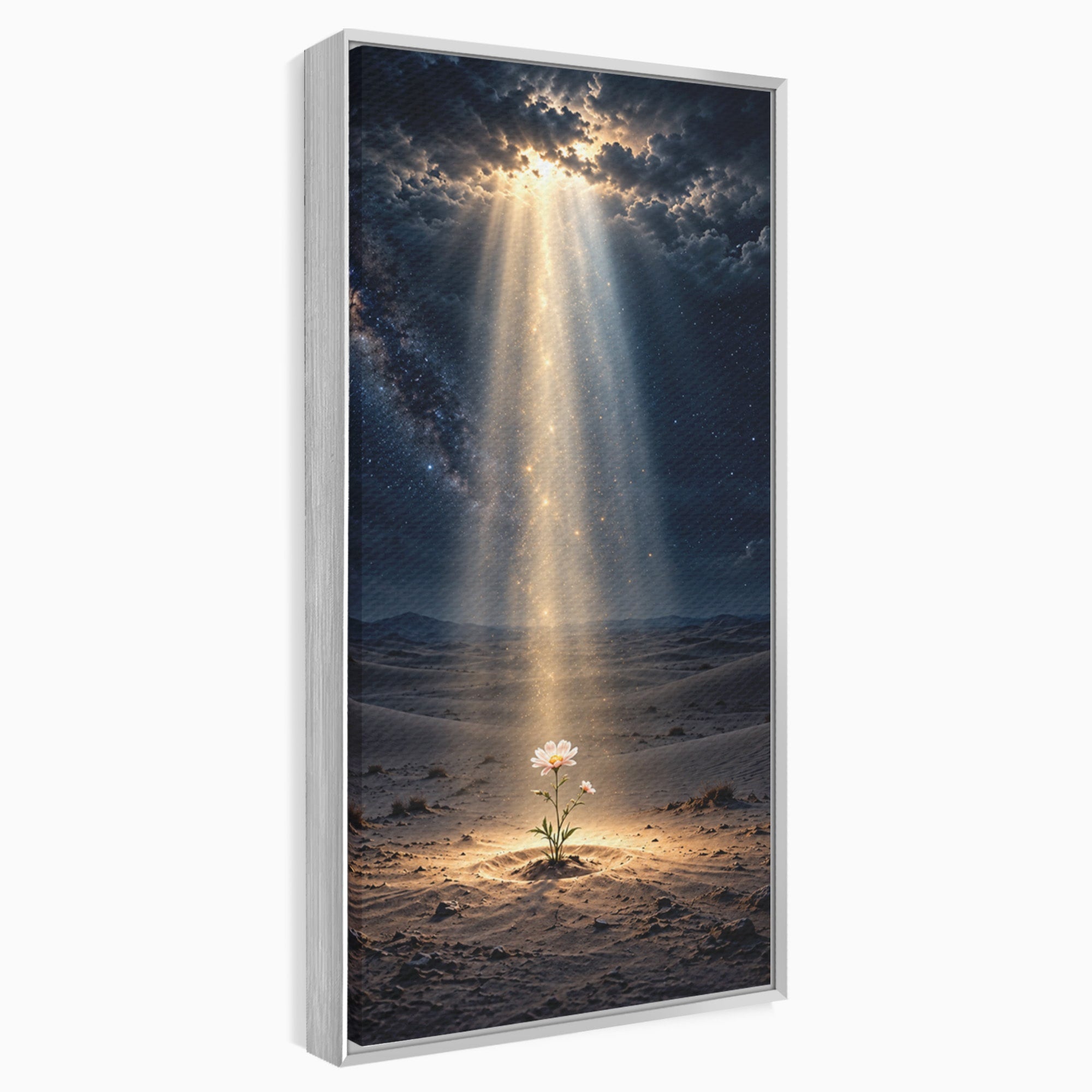 Tablou Canvas Premium LuxCanva® U1108, Floare In Desert,  Noapte, Lumina, Floare, Desert, Living, Culori Vibrante