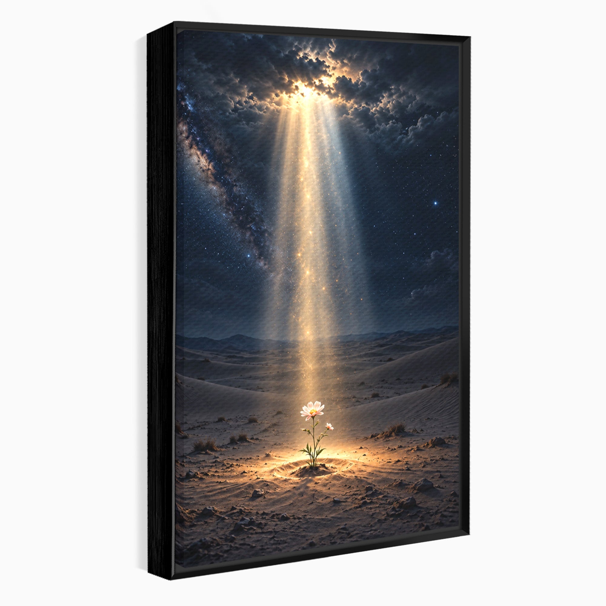 Tablou Canvas Premium LuxCanva® U1108, Floare In Desert,  Noapte, Lumina, Floare, Desert, Living, Culori Vibrante