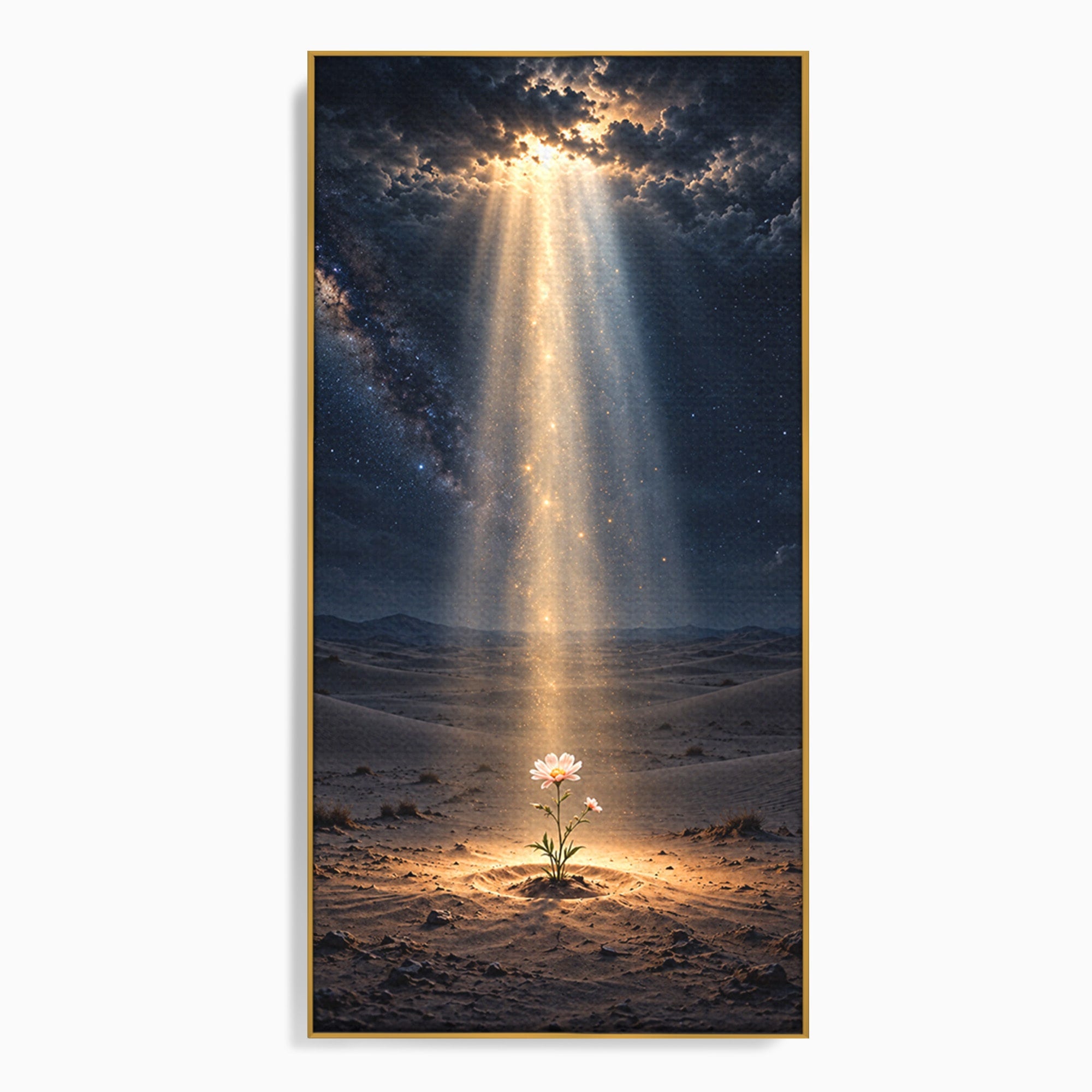 Tablou Canvas Premium LuxCanva® U1108, Floare In Desert,  Noapte, Lumina, Floare, Desert, Living, Culori Vibrante
