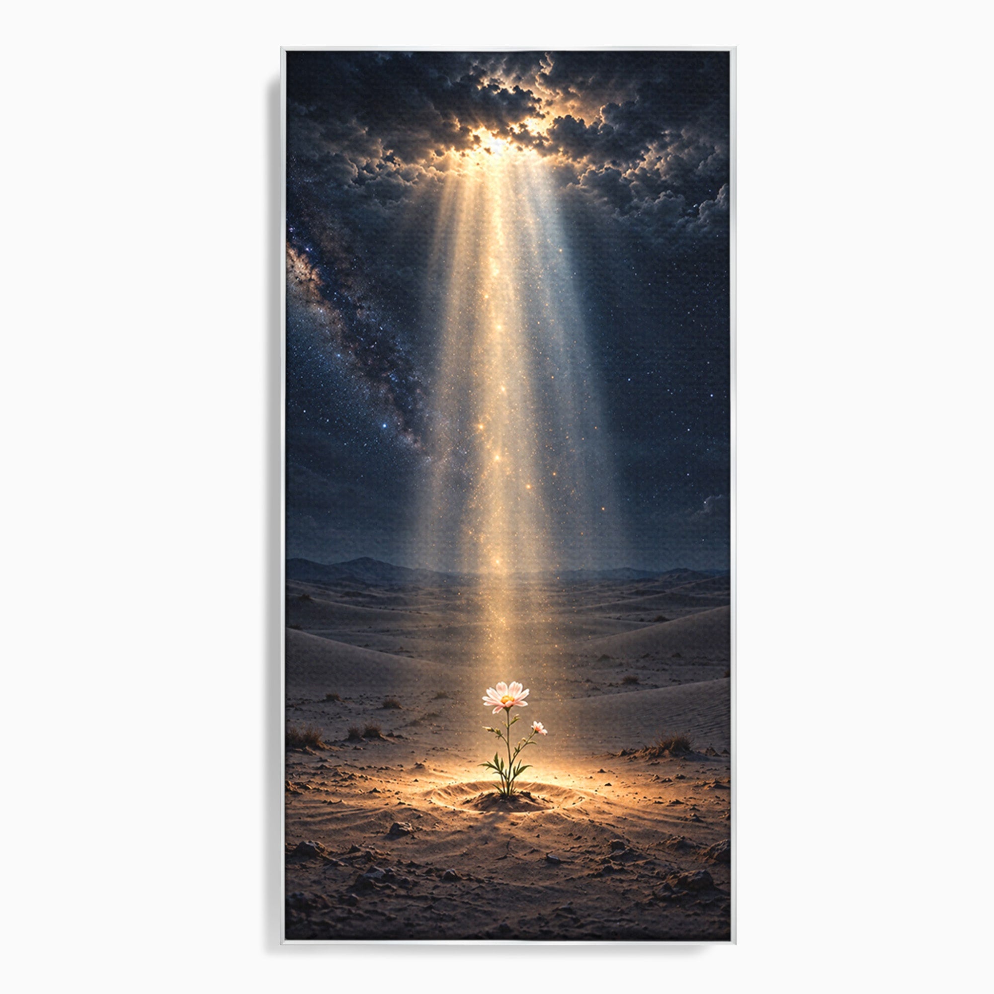 Tablou Canvas Premium LuxCanva® U1108, Floare In Desert,  Noapte, Lumina, Floare, Desert, Living, Culori Vibrante