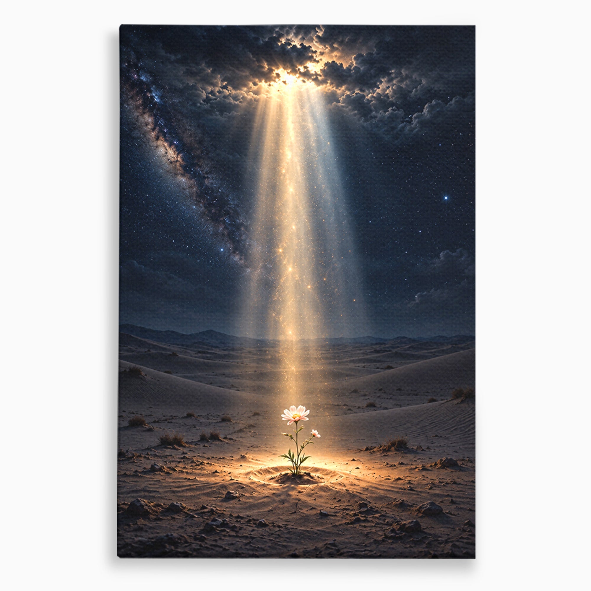 Tablou Canvas Premium LuxCanva® U1108, Floare In Desert,  Noapte, Lumina, Floare, Desert, Living, Culori Vibrante