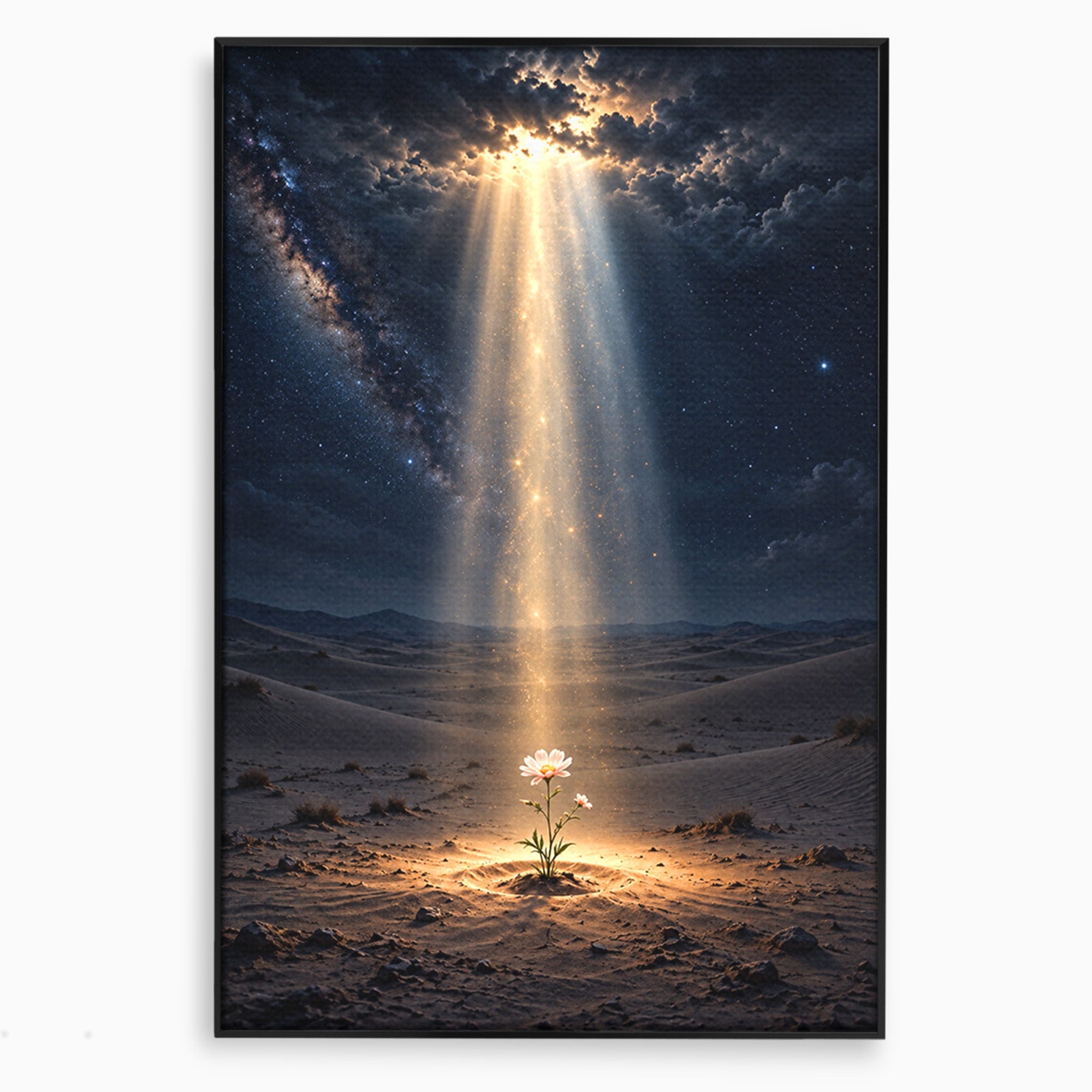 Tablou Canvas Premium LuxCanva® U1108, Floare In Desert,  Noapte, Lumina, Floare, Desert, Living, Culori Vibrante