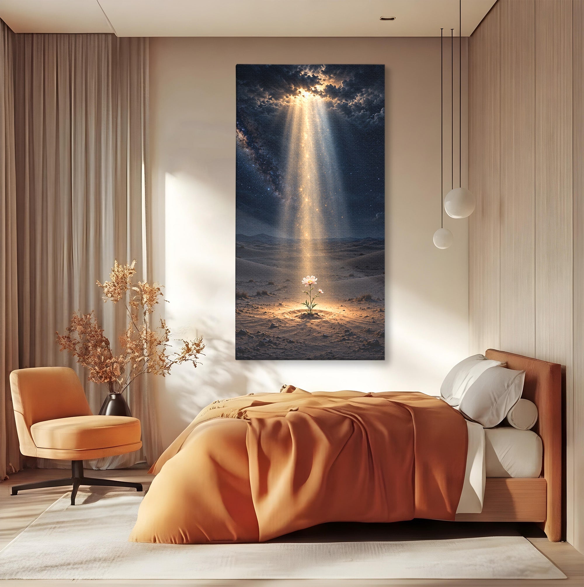 Tablou Canvas Premium LuxCanva® U1108, Floare In Desert,  Noapte, Lumina, Floare, Desert, Living, Culori Vibrante