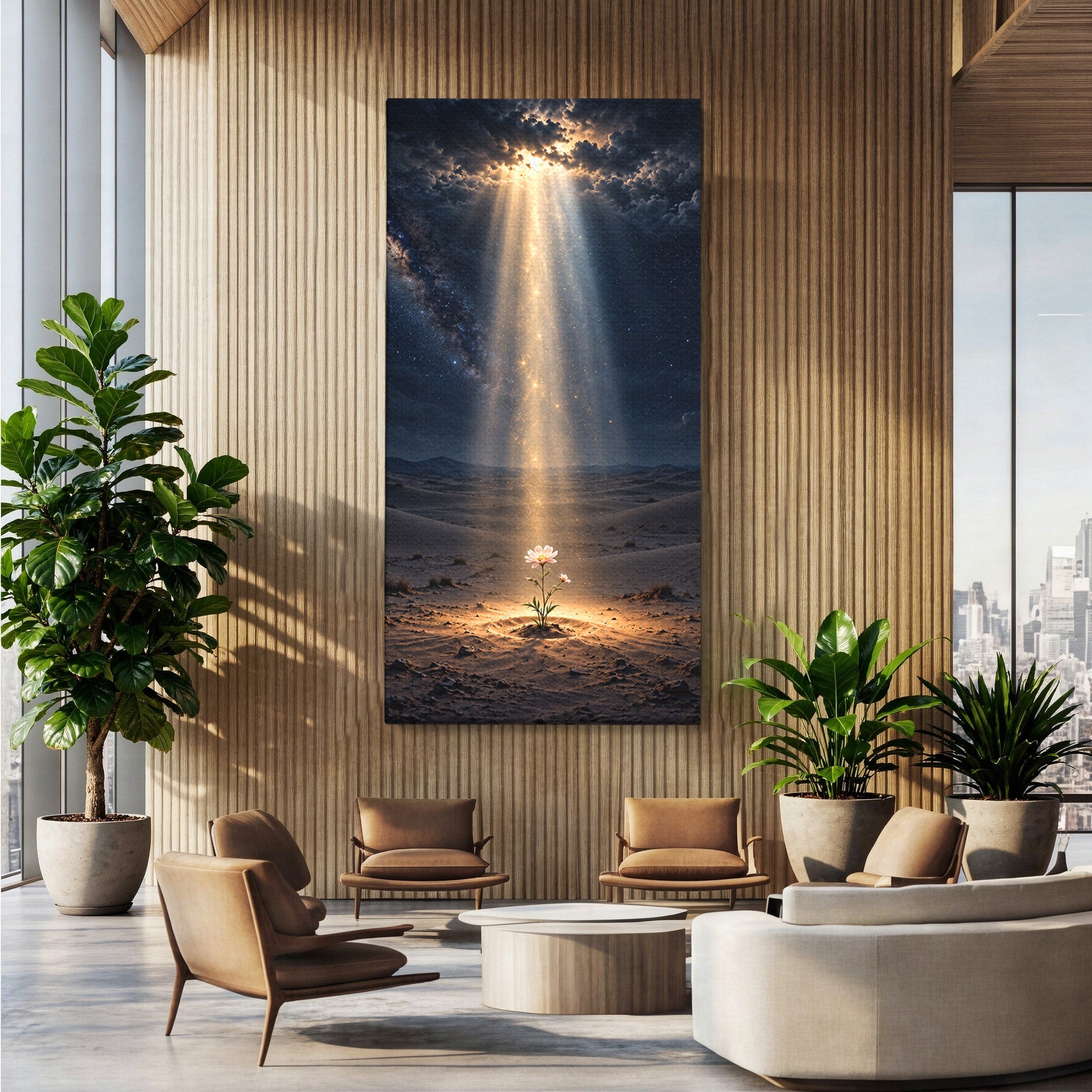 Tablou Canvas Premium LuxCanva® U1108, Floare In Desert,  Noapte, Lumina, Floare, Desert, Living, Culori Vibrante