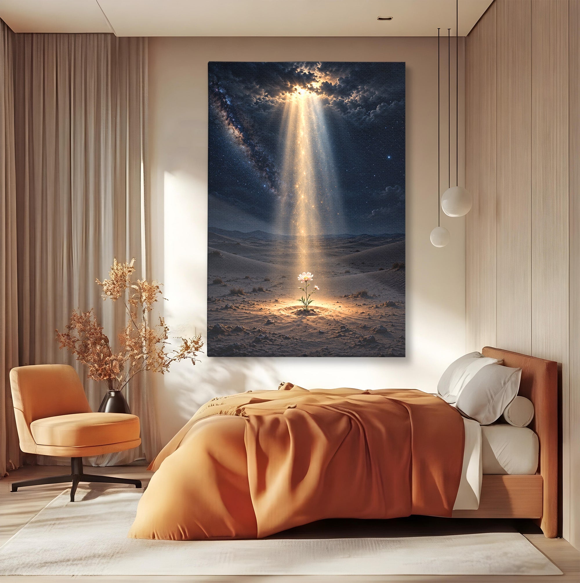 Tablou Canvas Premium LuxCanva® U1108, Floare In Desert,  Noapte, Lumina, Floare, Desert, Living, Culori Vibrante
