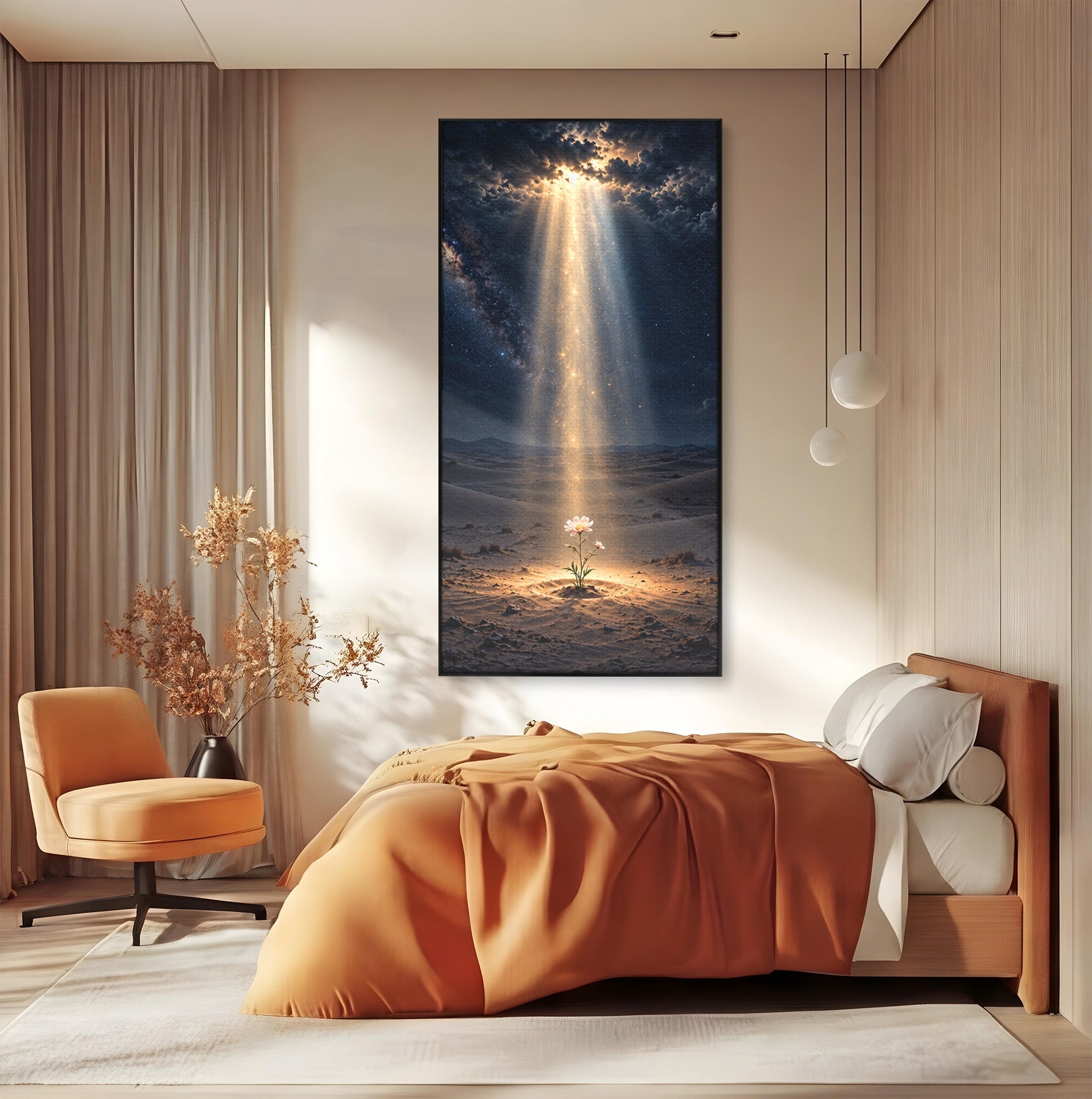 Tablou Canvas Premium LuxCanva® U1108, Floare In Desert,  Noapte, Lumina, Floare, Desert, Living, Culori Vibrante
