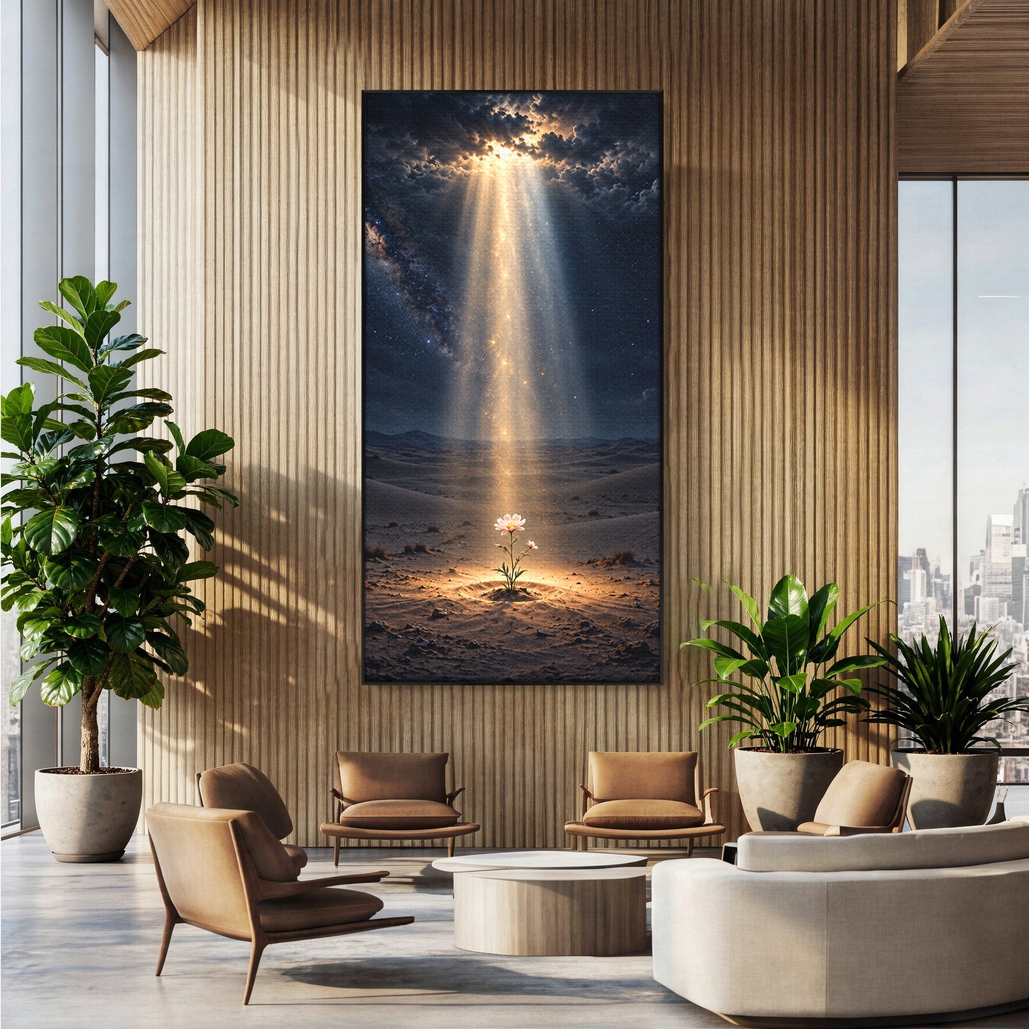 Tablou Canvas Premium LuxCanva® U1108, Floare In Desert,  Noapte, Lumina, Floare, Desert, Living, Culori Vibrante