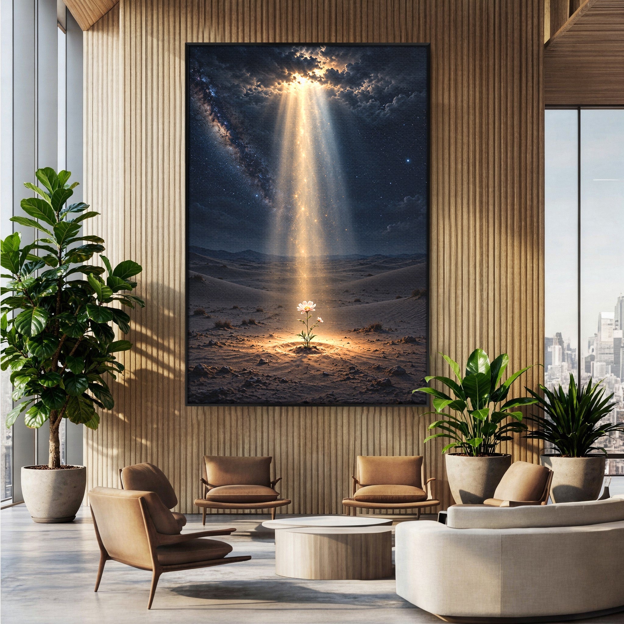 Tablou Canvas Premium LuxCanva® U1108, Floare In Desert,  Noapte, Lumina, Floare, Desert, Living, Culori Vibrante