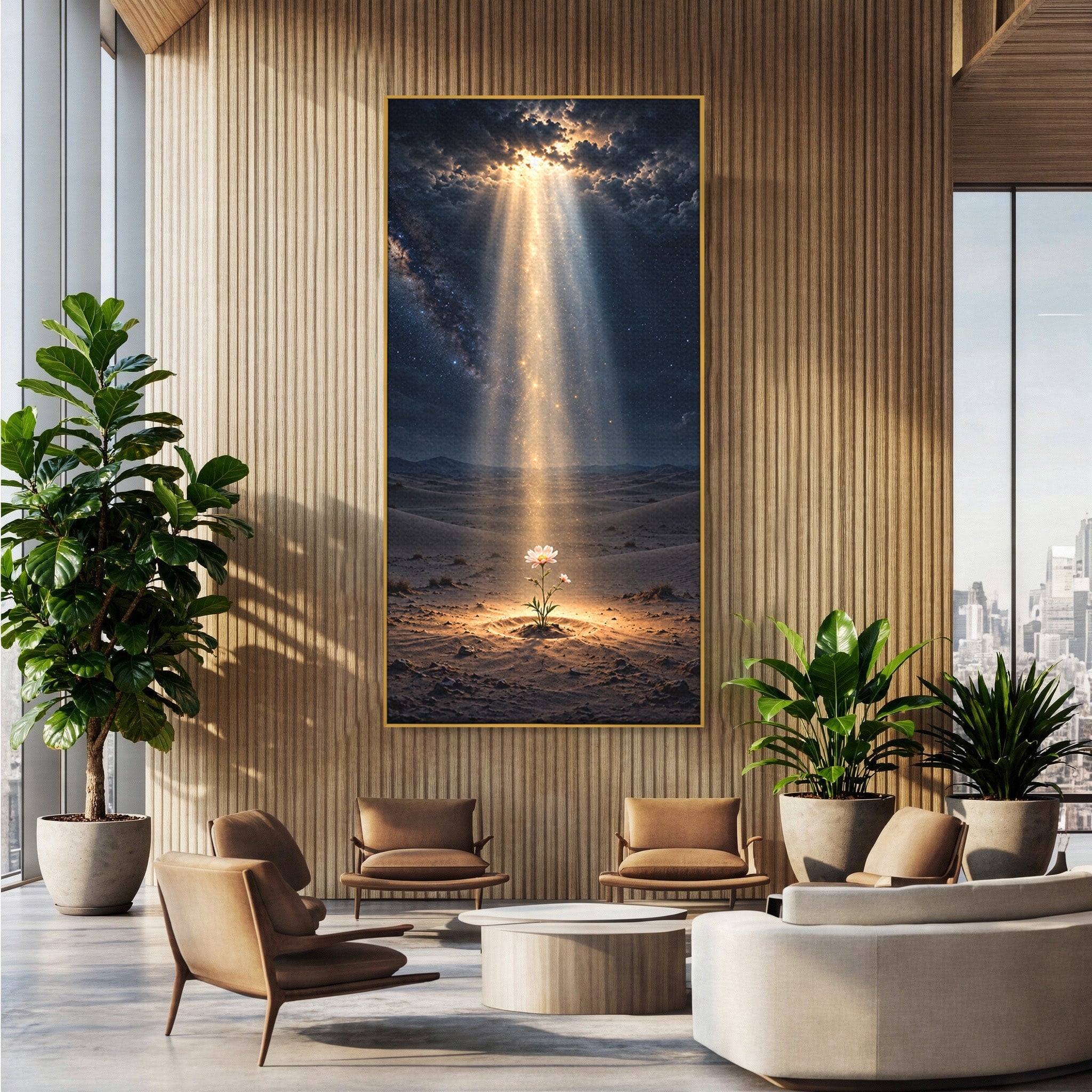 Tablou Canvas Premium LuxCanva® U1108, Floare In Desert,  Noapte, Lumina, Floare, Desert, Living, Culori Vibrante