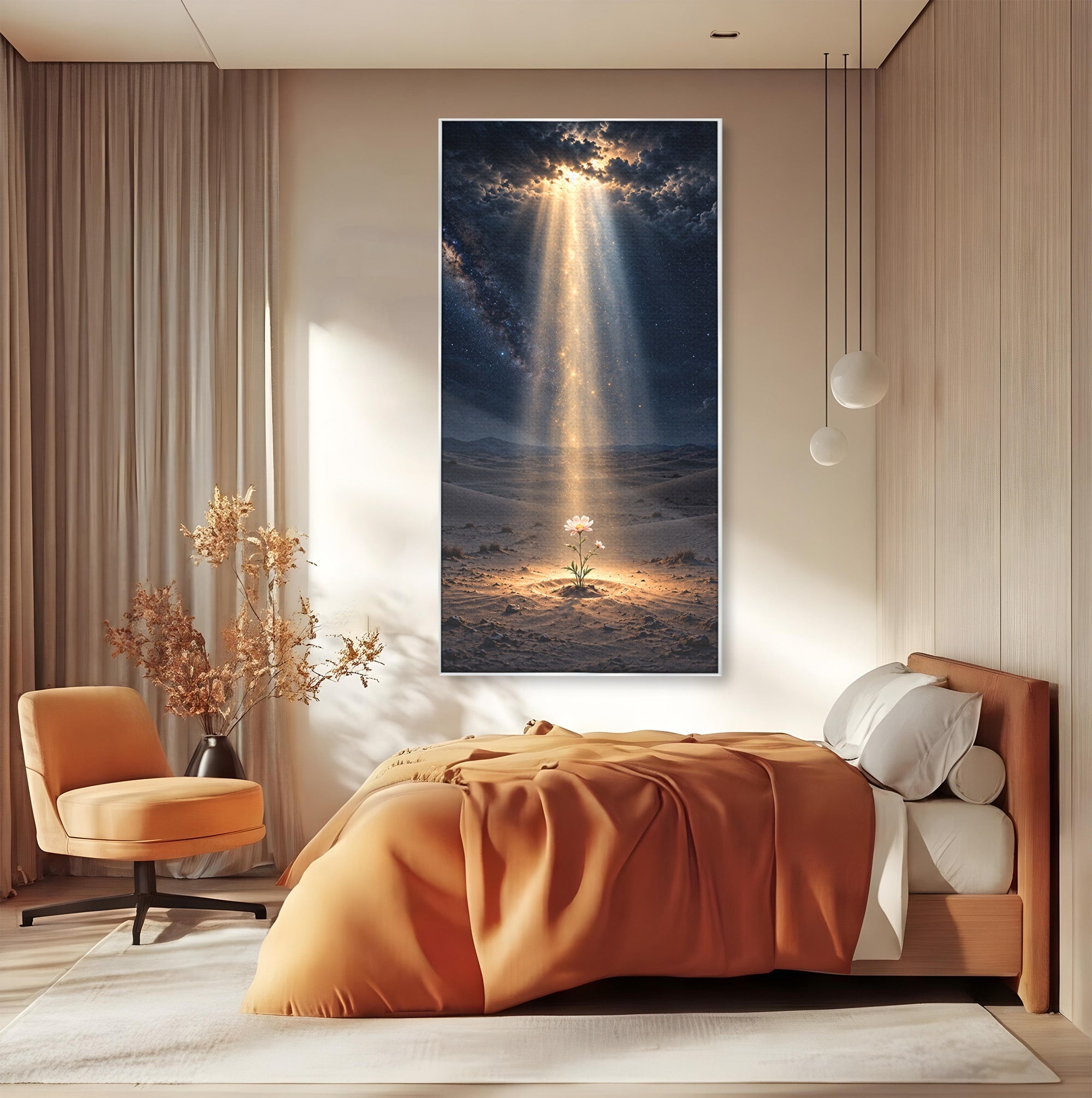 Tablou Canvas Premium LuxCanva® U1108, Floare In Desert,  Noapte, Lumina, Floare, Desert, Living, Culori Vibrante