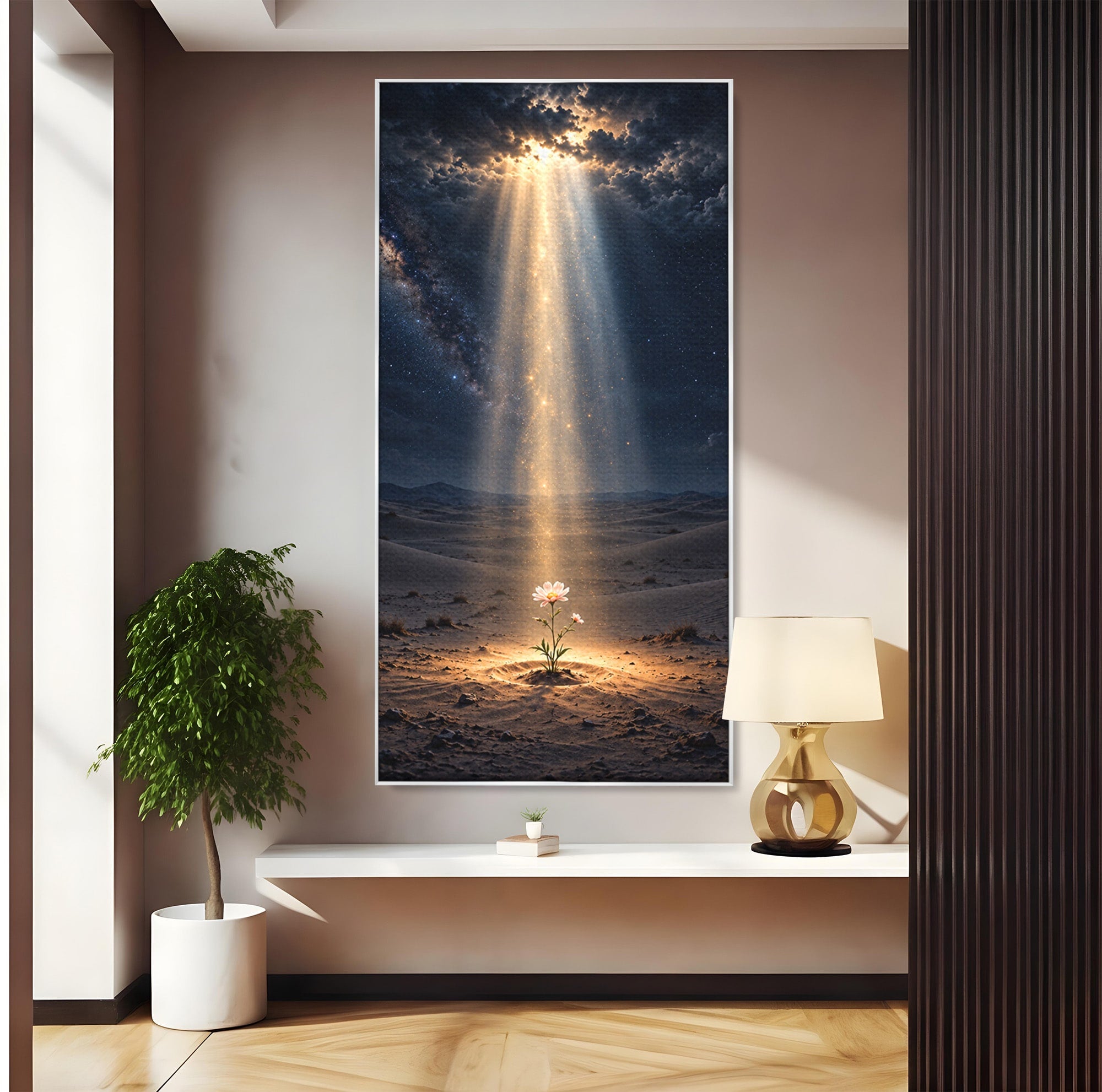 Tablou Canvas Premium LuxCanva® U1108, Floare In Desert,  Noapte, Lumina, Floare, Desert, Living, Culori Vibrante