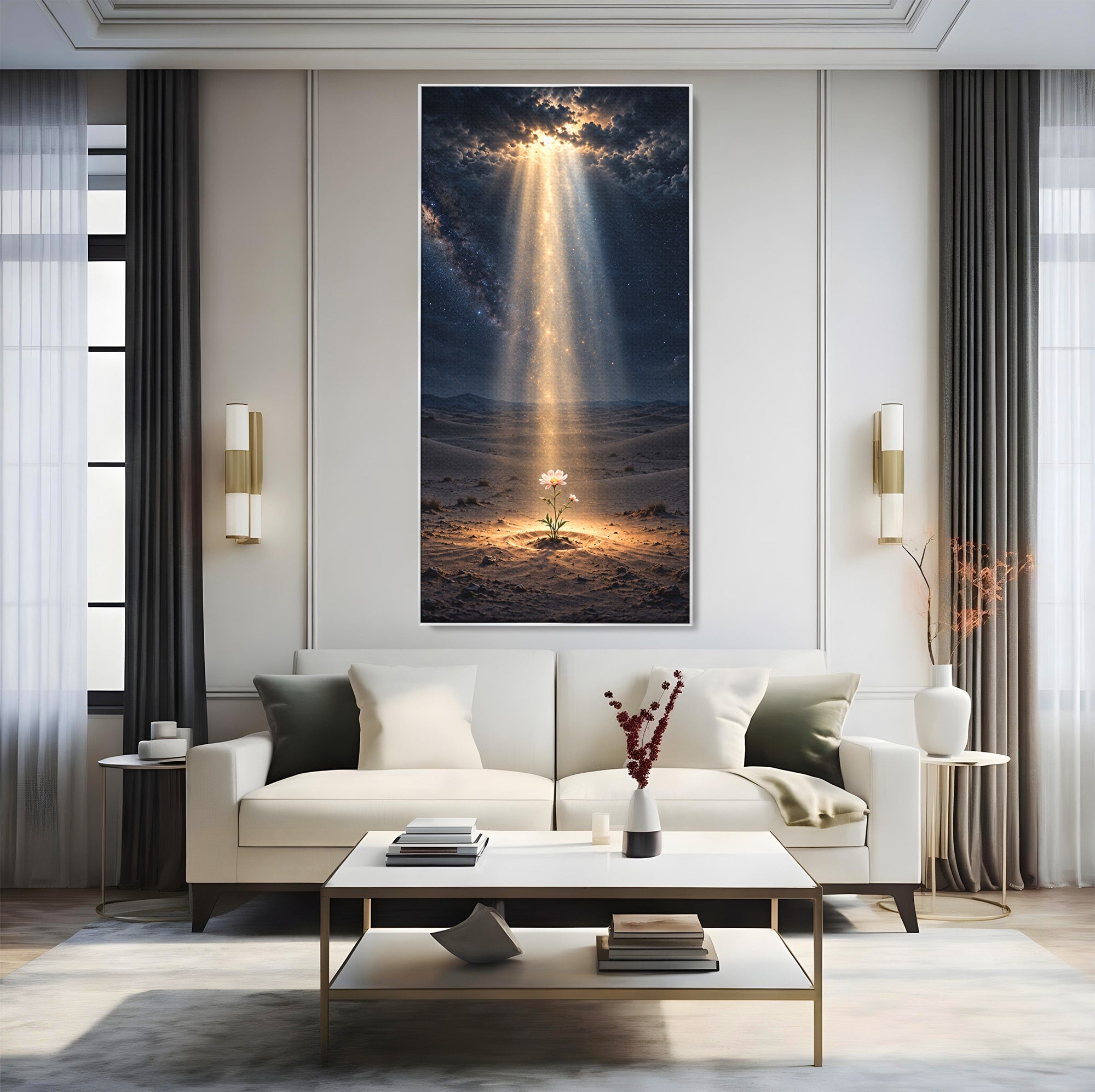 Tablou Canvas Premium LuxCanva® U1108, Floare In Desert,  Noapte, Lumina, Floare, Desert, Living, Culori Vibrante