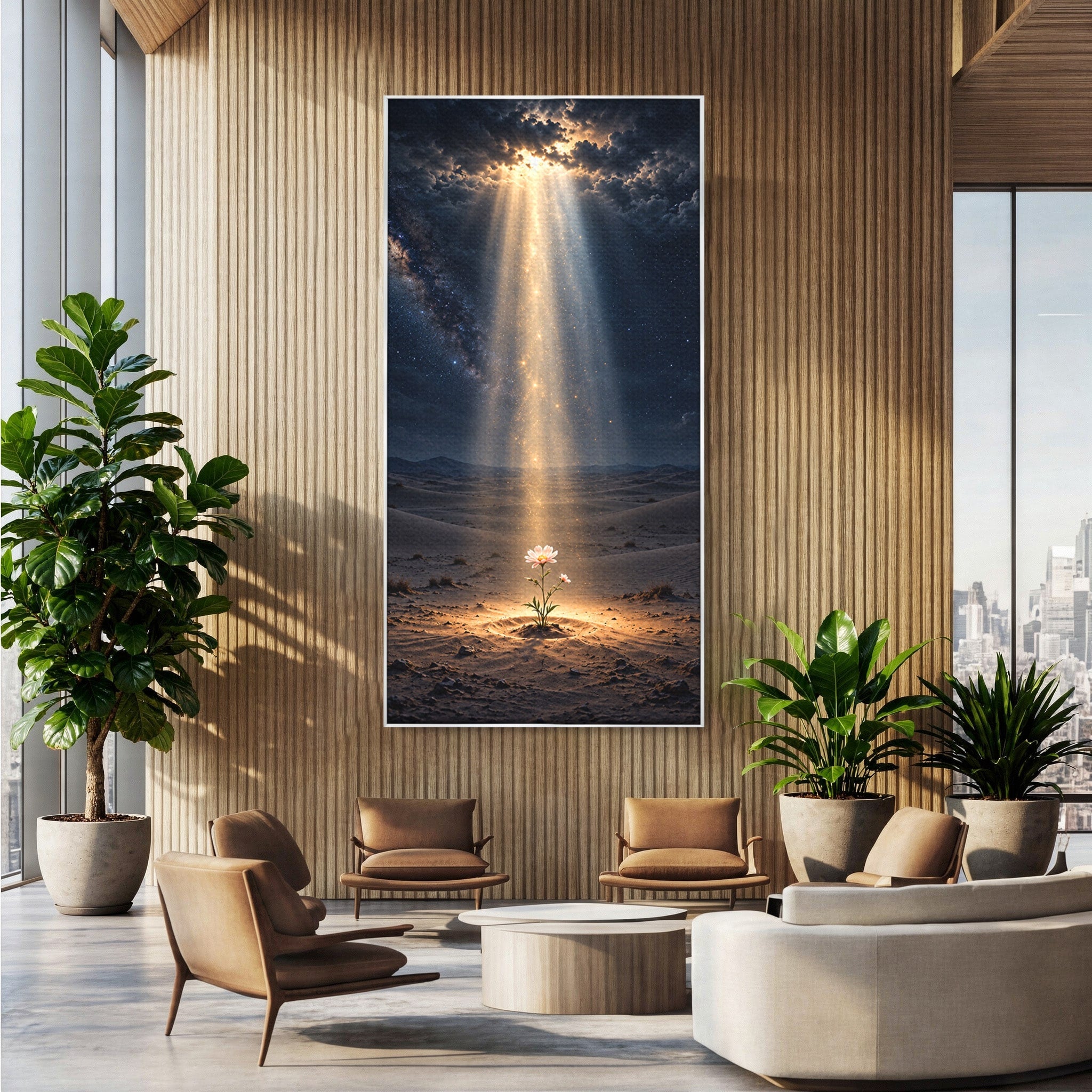 Tablou Canvas Premium LuxCanva® U1108, Floare In Desert,  Noapte, Lumina, Floare, Desert, Living, Culori Vibrante