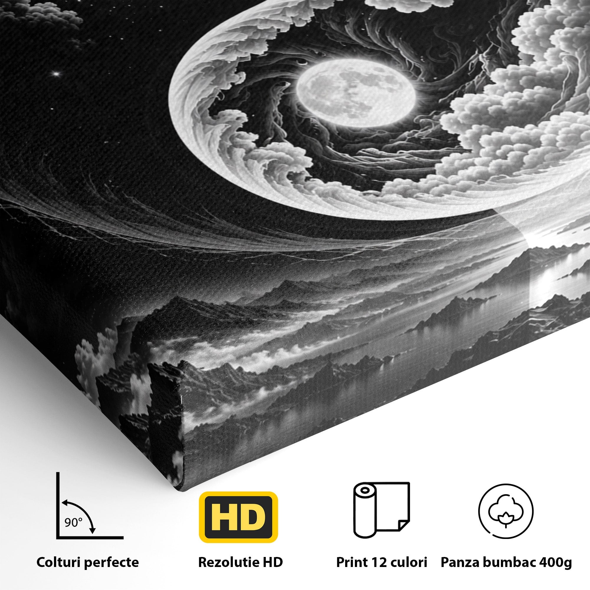 Tablou Canvas Premium LuxCanva® U1109, Echilibru Cosmic, Yin Yang, Univers, Peisaj, Dormitor, Meditatie, Culori Vibrante