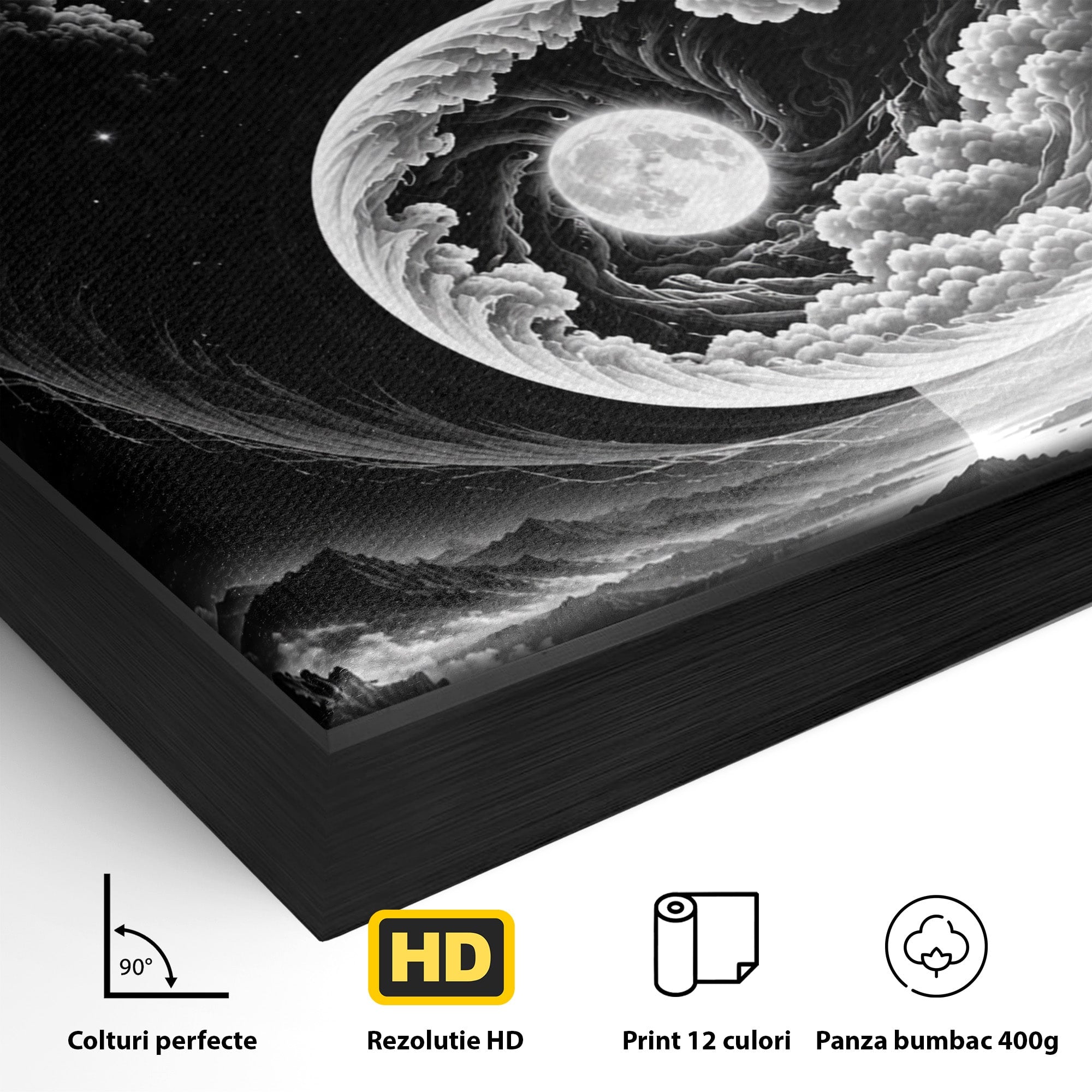 Tablou Canvas Premium LuxCanva® U1109, Echilibru Cosmic, Yin Yang, Univers, Peisaj, Dormitor, Meditatie, Culori Vibrante