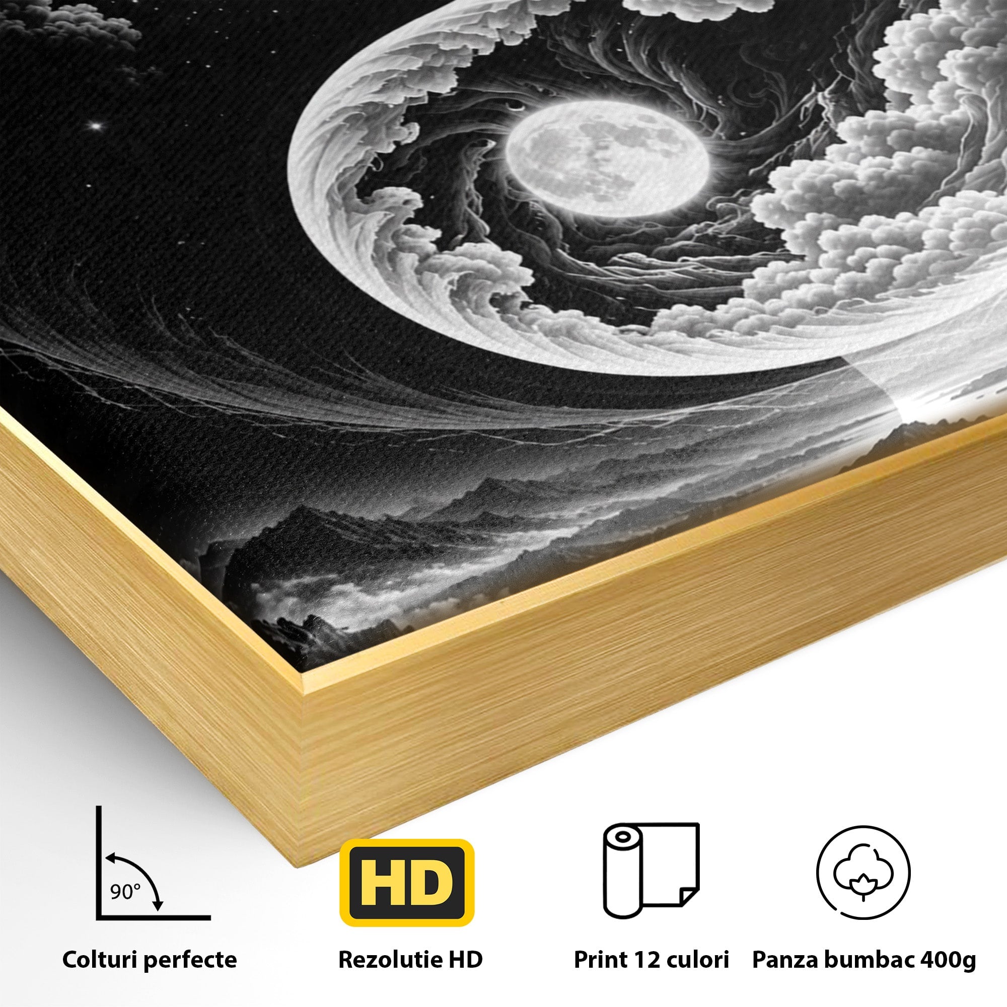 Tablou Canvas Premium LuxCanva® U1109, Echilibru Cosmic, Yin Yang, Univers, Peisaj, Dormitor, Meditatie, Culori Vibrante