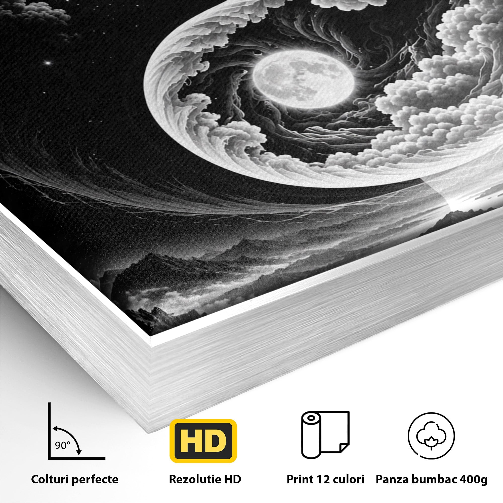 Tablou Canvas Premium LuxCanva® U1109, Echilibru Cosmic, Yin Yang, Univers, Peisaj, Dormitor, Meditatie, Culori Vibrante