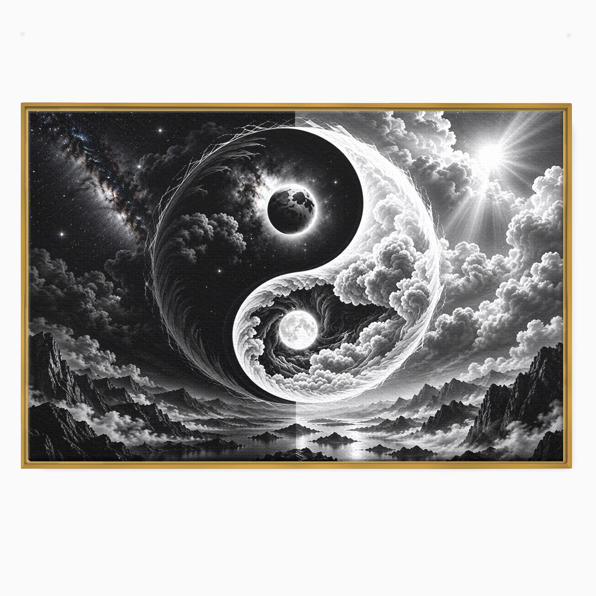 Tablou Canvas Premium LuxCanva® U1109, Echilibru Cosmic, Yin Yang, Univers, Peisaj, Dormitor, Meditatie, Culori Vibrante