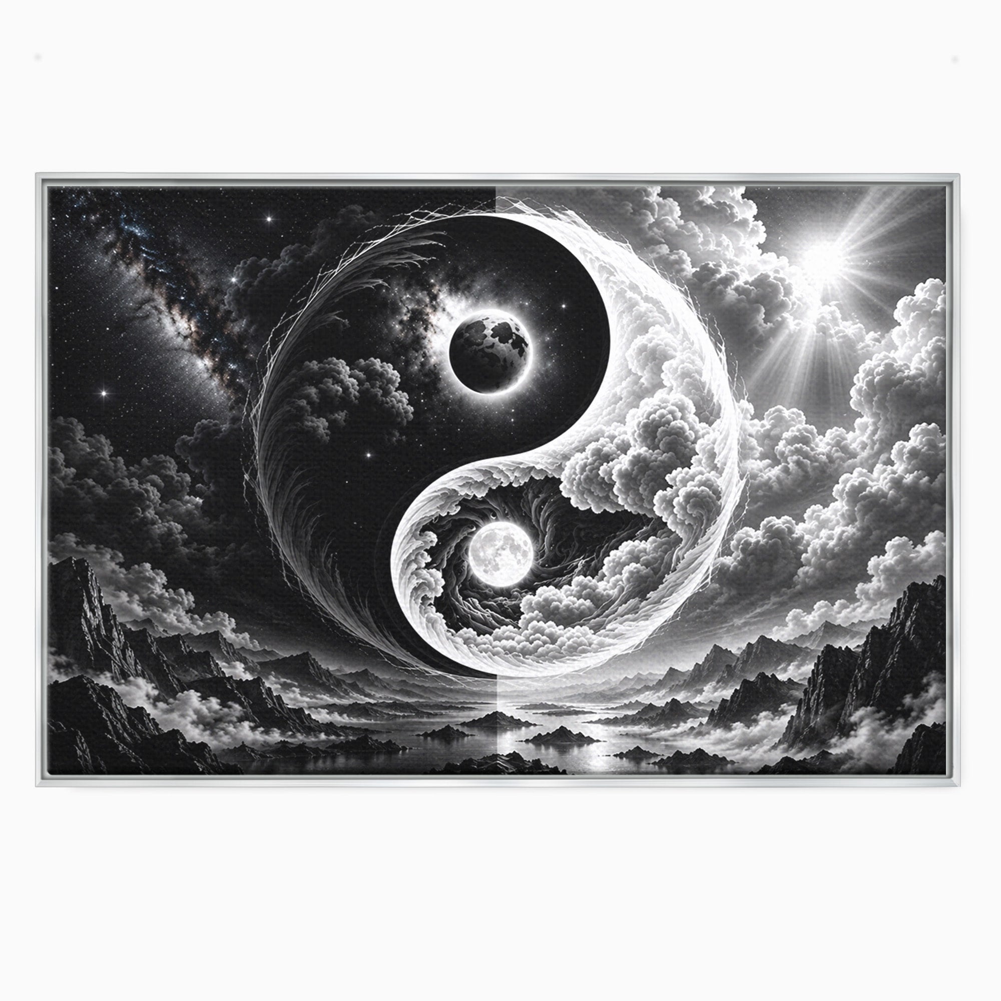 Tablou Canvas Premium LuxCanva® U1109, Echilibru Cosmic, Yin Yang, Univers, Peisaj, Dormitor, Meditatie, Culori Vibrante
