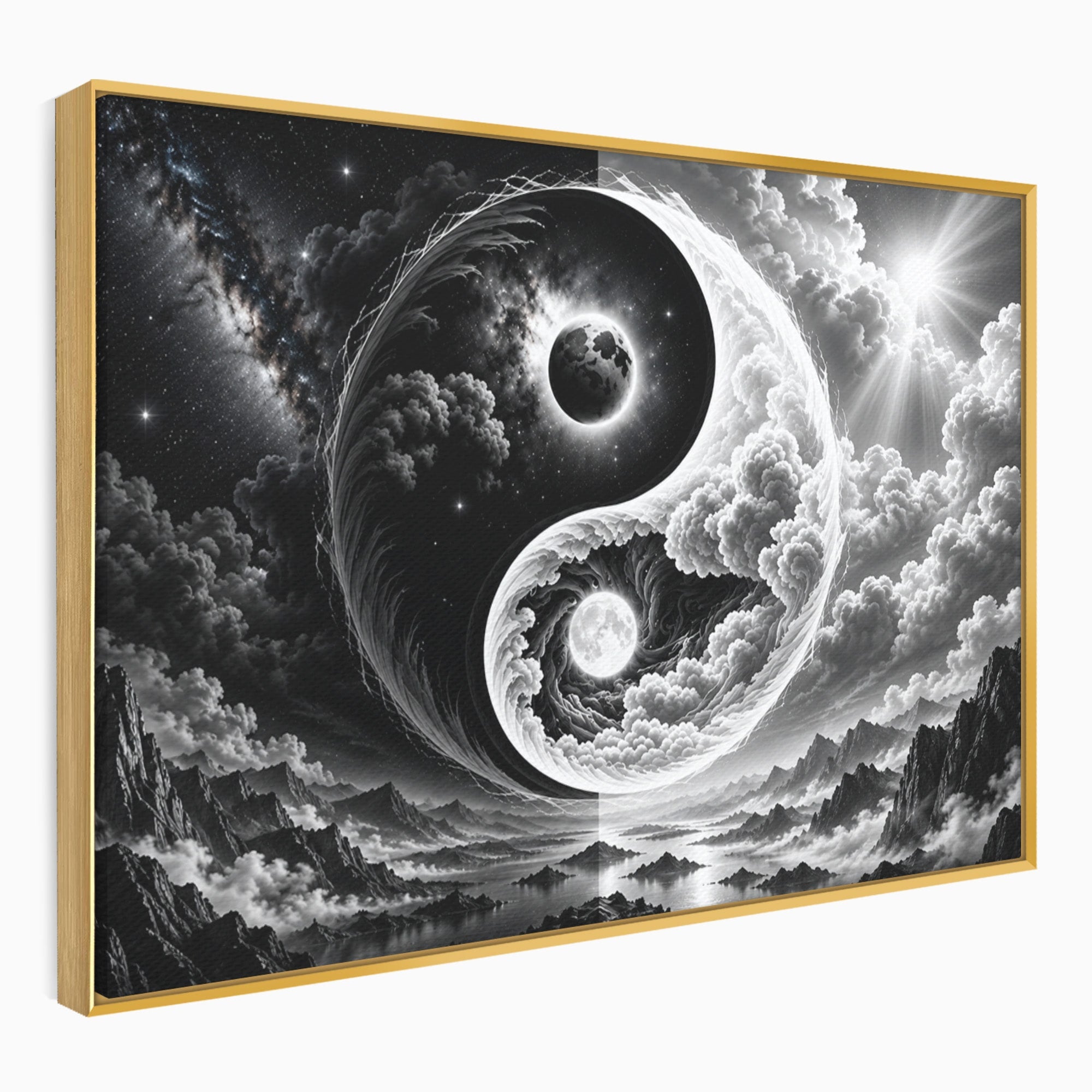 Tablou Canvas Premium LuxCanva® U1109, Echilibru Cosmic, Yin Yang, Univers, Peisaj, Dormitor, Meditatie, Culori Vibrante