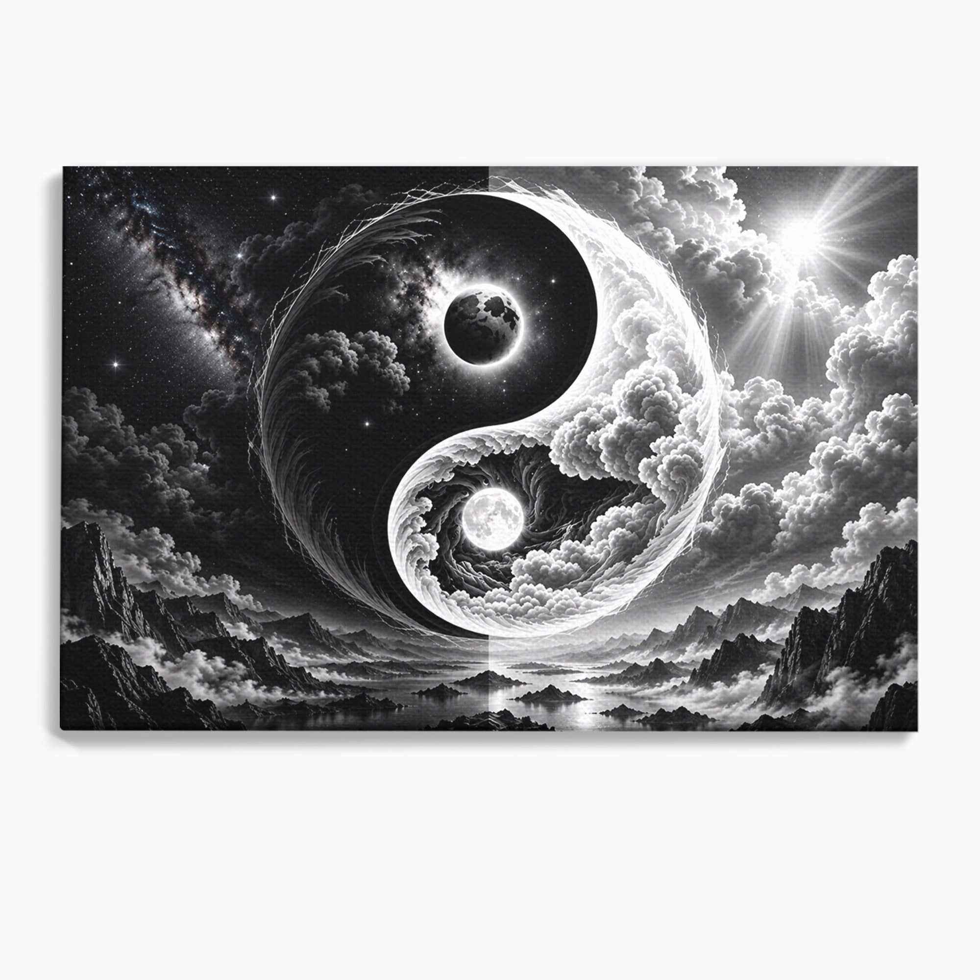 Tablou Canvas Premium LuxCanva® U1109, Echilibru Cosmic, Yin Yang, Univers, Peisaj, Dormitor, Meditatie, Culori Vibrante