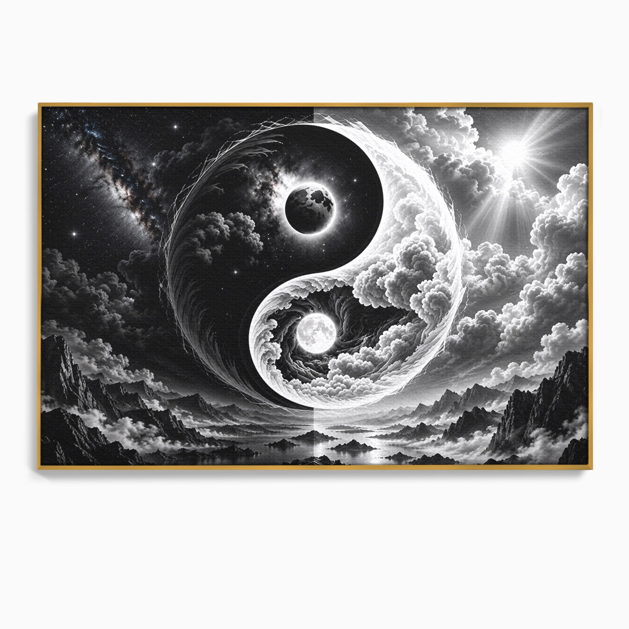 Tablou Canvas Premium LuxCanva® U1109, Echilibru Cosmic, Yin Yang, Univers, Peisaj, Dormitor, Meditatie, Culori Vibrante