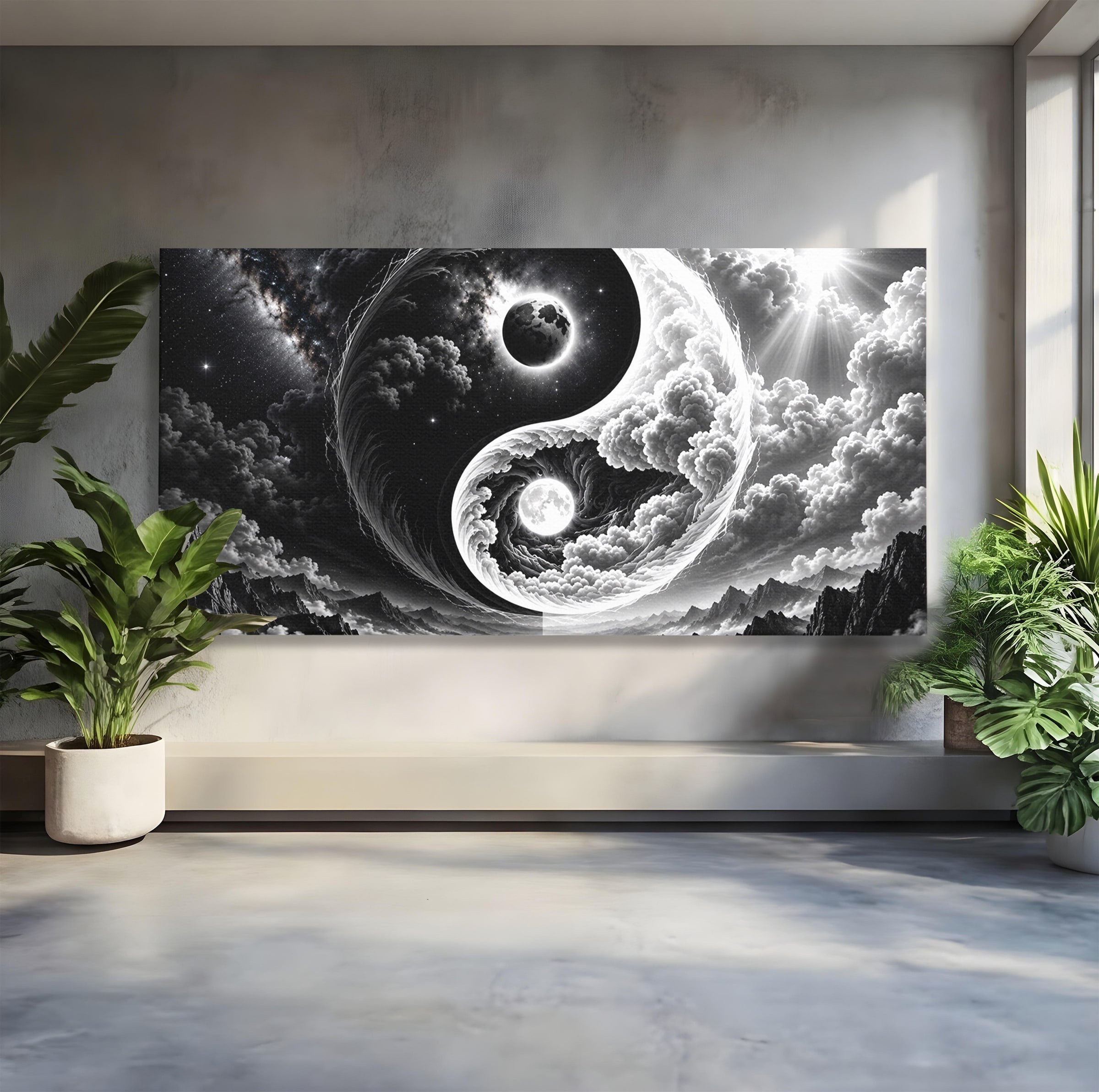 Tablou Canvas Premium LuxCanva® U1109, Echilibru Cosmic, Yin Yang, Univers, Peisaj, Dormitor, Meditatie, Culori Vibrante