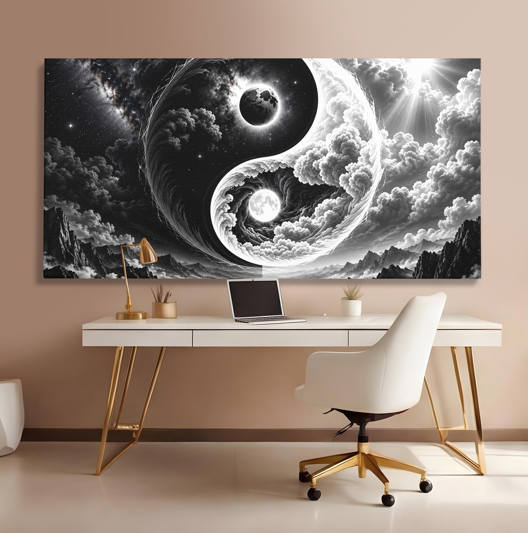 Tablou Canvas Premium LuxCanva® U1109, Echilibru Cosmic, Yin Yang, Univers, Peisaj, Dormitor, Meditatie, Culori Vibrante