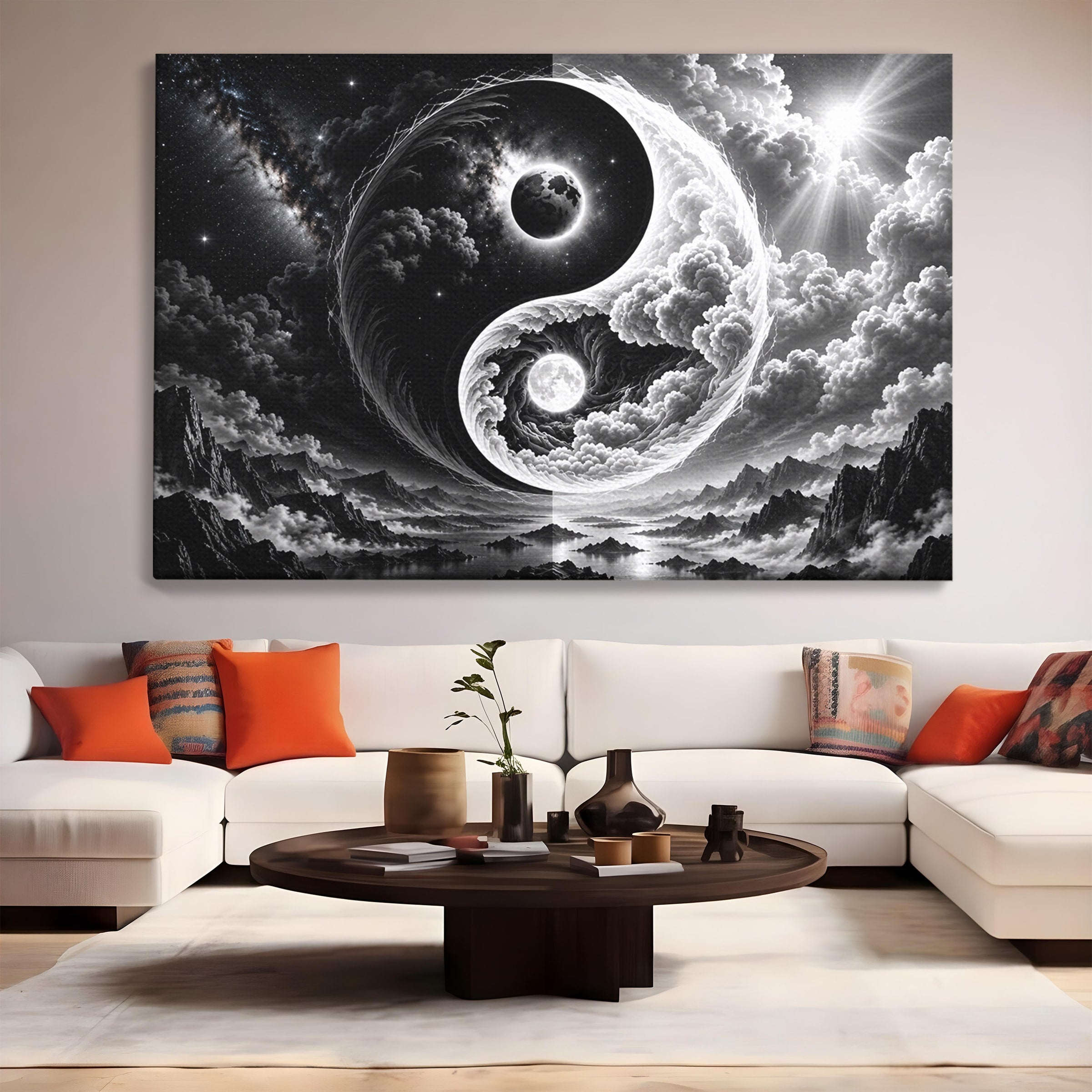 Tablou Canvas Premium LuxCanva® U1109, Echilibru Cosmic, Yin Yang, Univers, Peisaj, Dormitor, Meditatie, Culori Vibrante