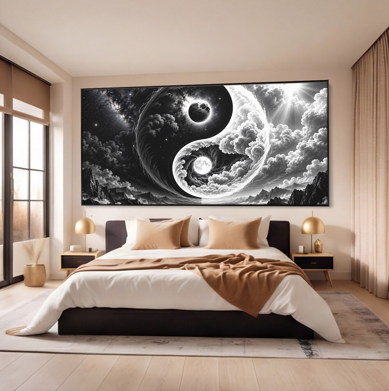 Tablou Canvas Premium LuxCanva® U1109, Echilibru Cosmic, Yin Yang, Univers, Peisaj, Dormitor, Meditatie, Culori Vibrante
