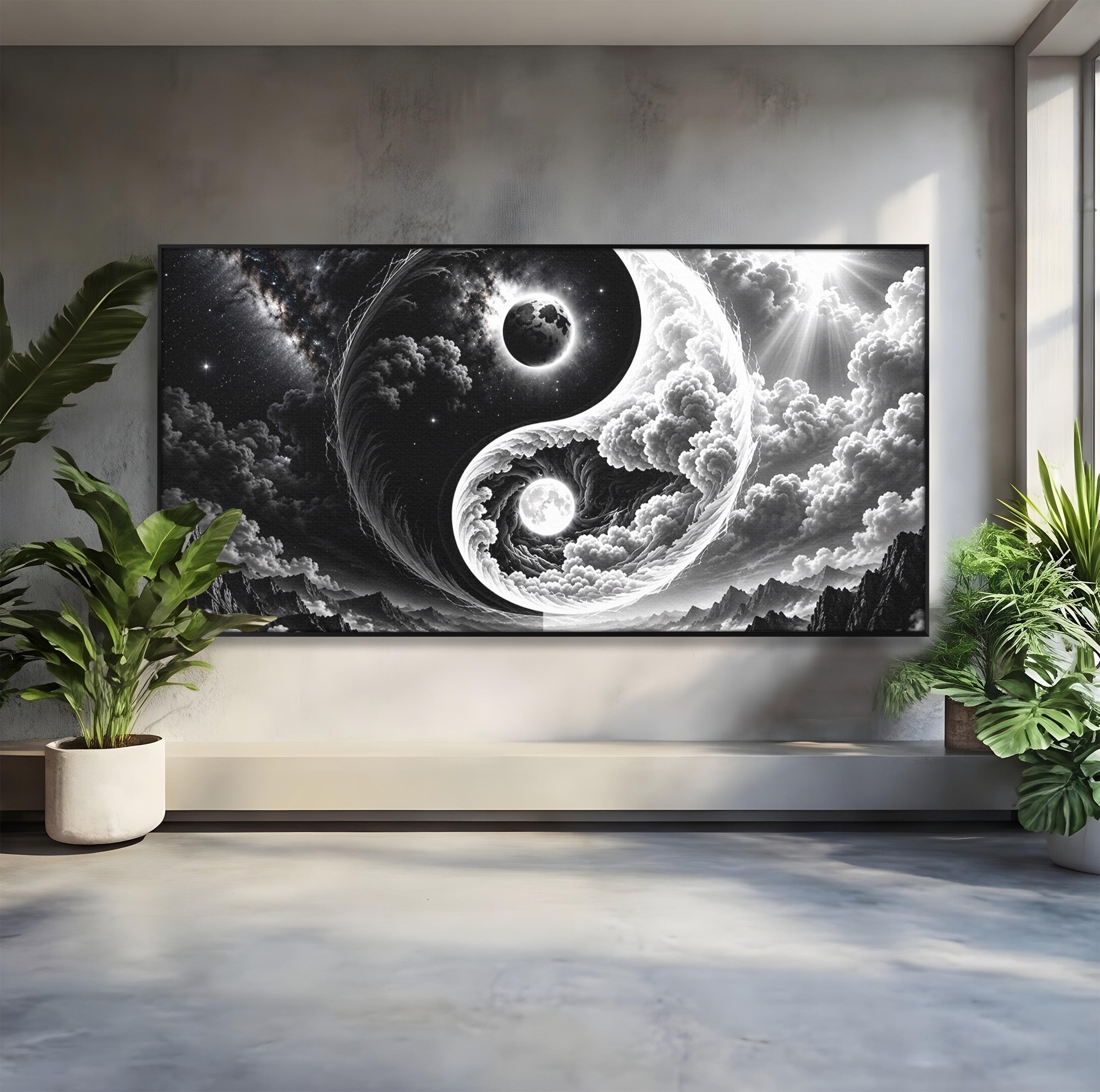 Tablou Canvas Premium LuxCanva® U1109, Echilibru Cosmic, Yin Yang, Univers, Peisaj, Dormitor, Meditatie, Culori Vibrante