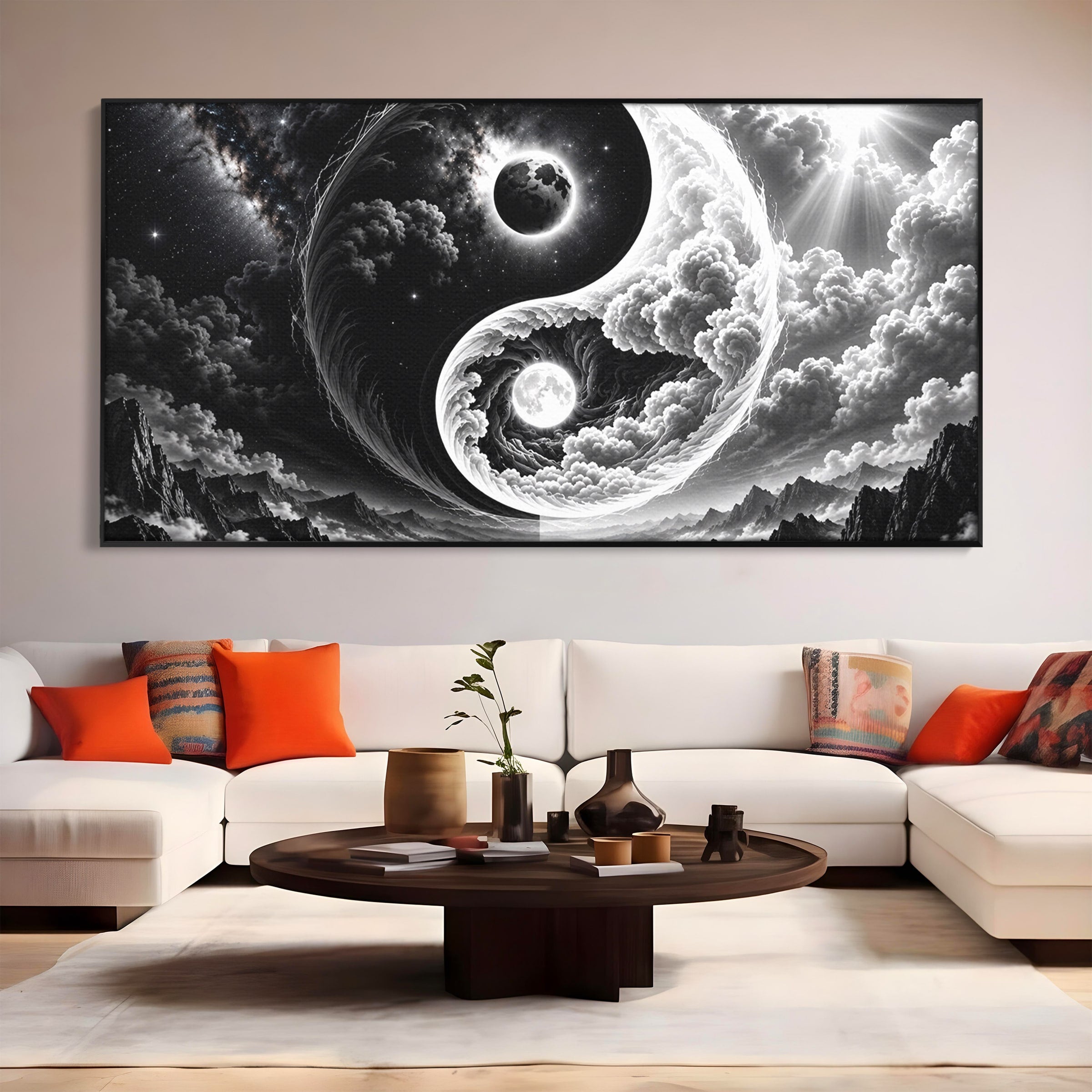 Tablou Canvas Premium LuxCanva® U1109, Echilibru Cosmic, Yin Yang, Univers, Peisaj, Dormitor, Meditatie, Culori Vibrante