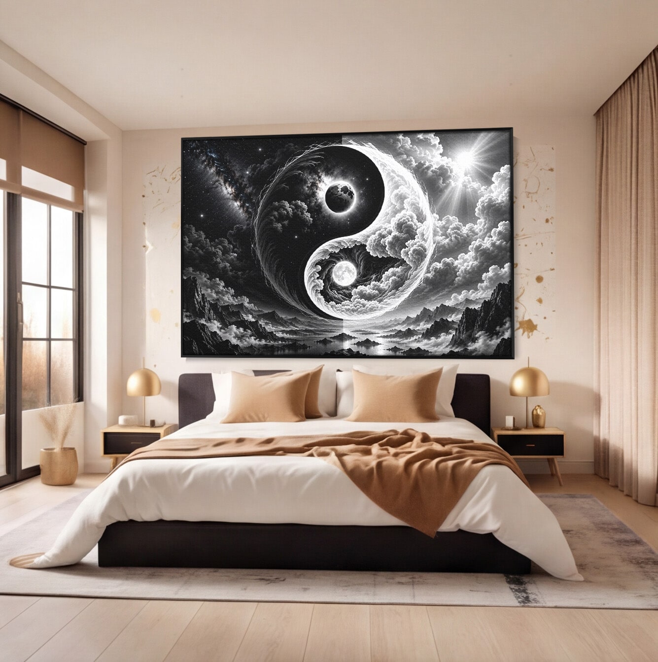 Tablou Canvas Premium LuxCanva® U1109, Echilibru Cosmic, Yin Yang, Univers, Peisaj, Dormitor, Meditatie, Culori Vibrante