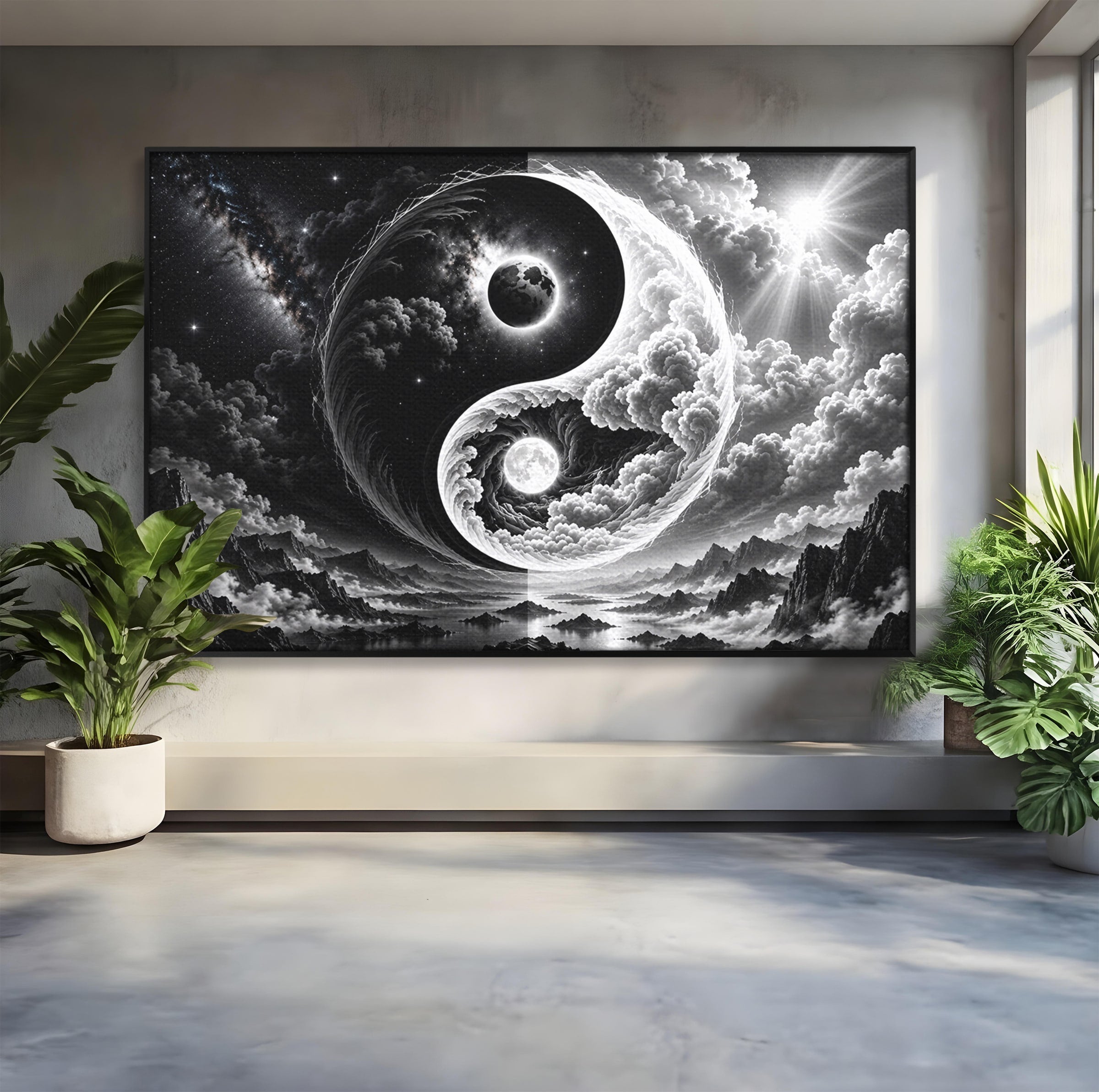 Tablou Canvas Premium LuxCanva® U1109, Echilibru Cosmic, Yin Yang, Univers, Peisaj, Dormitor, Meditatie, Culori Vibrante