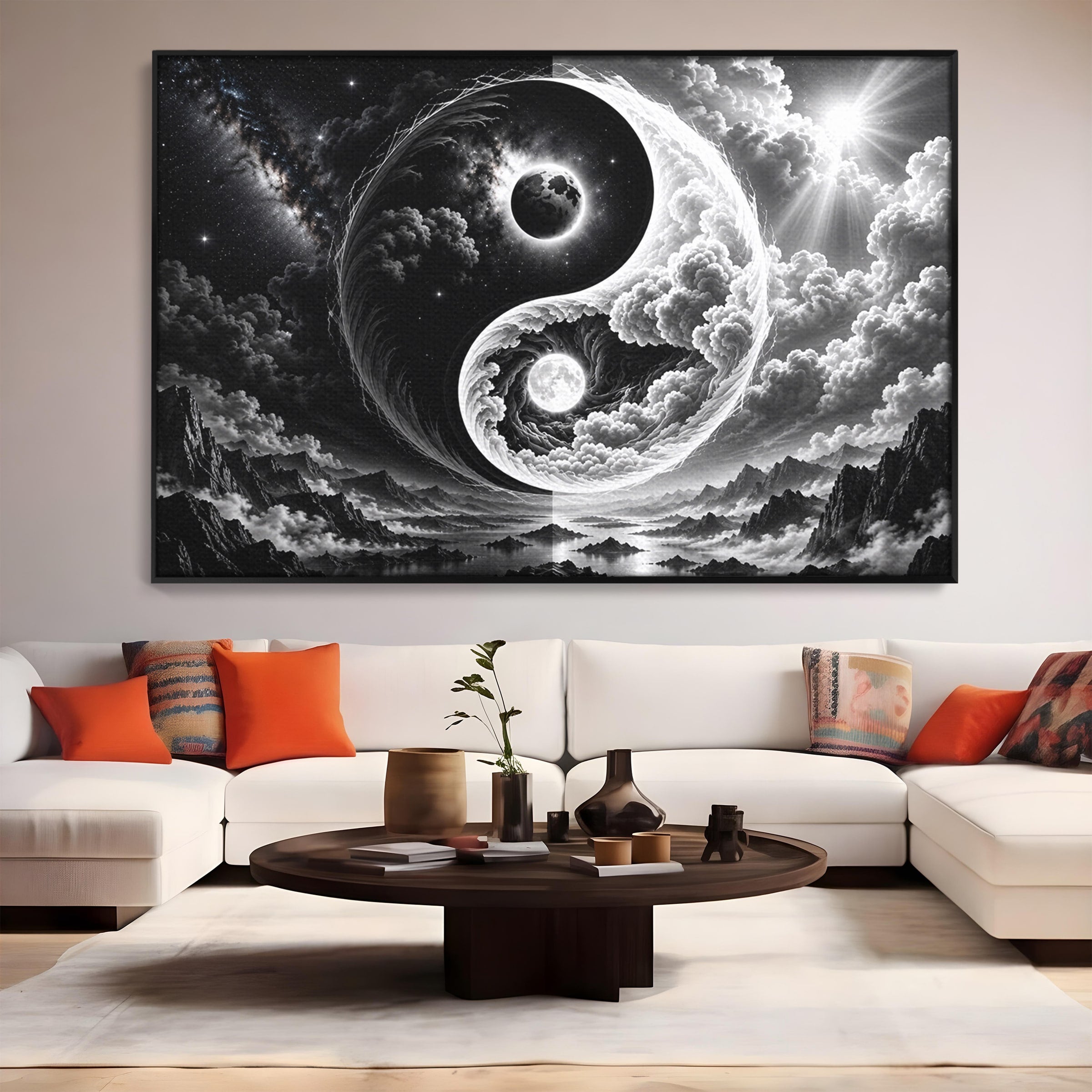Tablou Canvas Premium LuxCanva® U1109, Echilibru Cosmic, Yin Yang, Univers, Peisaj, Dormitor, Meditatie, Culori Vibrante