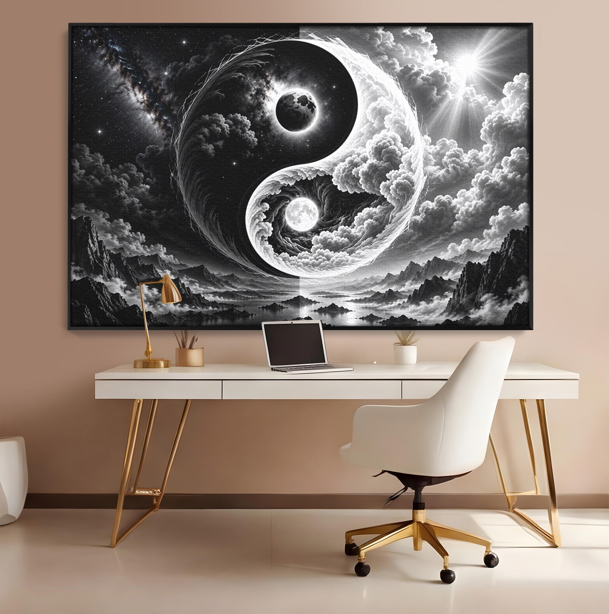 Tablou Canvas Premium LuxCanva® U1109, Echilibru Cosmic, Yin Yang, Univers, Peisaj, Dormitor, Meditatie, Culori Vibrante