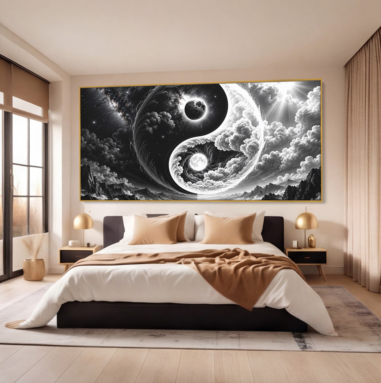 Tablou Canvas Premium LuxCanva® U1109, Echilibru Cosmic, Yin Yang, Univers, Peisaj, Dormitor, Meditatie, Culori Vibrante
