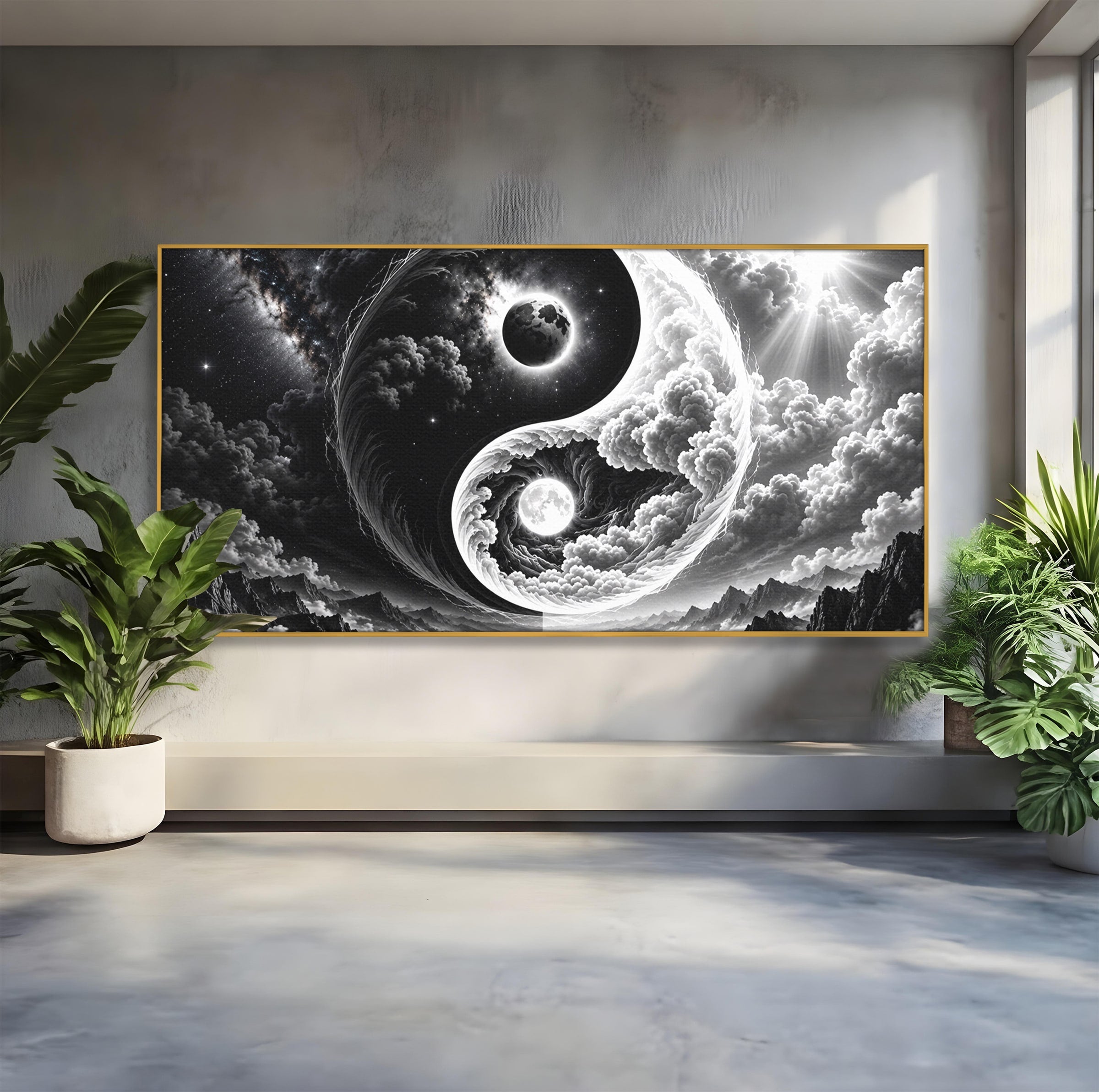 Tablou Canvas Premium LuxCanva® U1109, Echilibru Cosmic, Yin Yang, Univers, Peisaj, Dormitor, Meditatie, Culori Vibrante