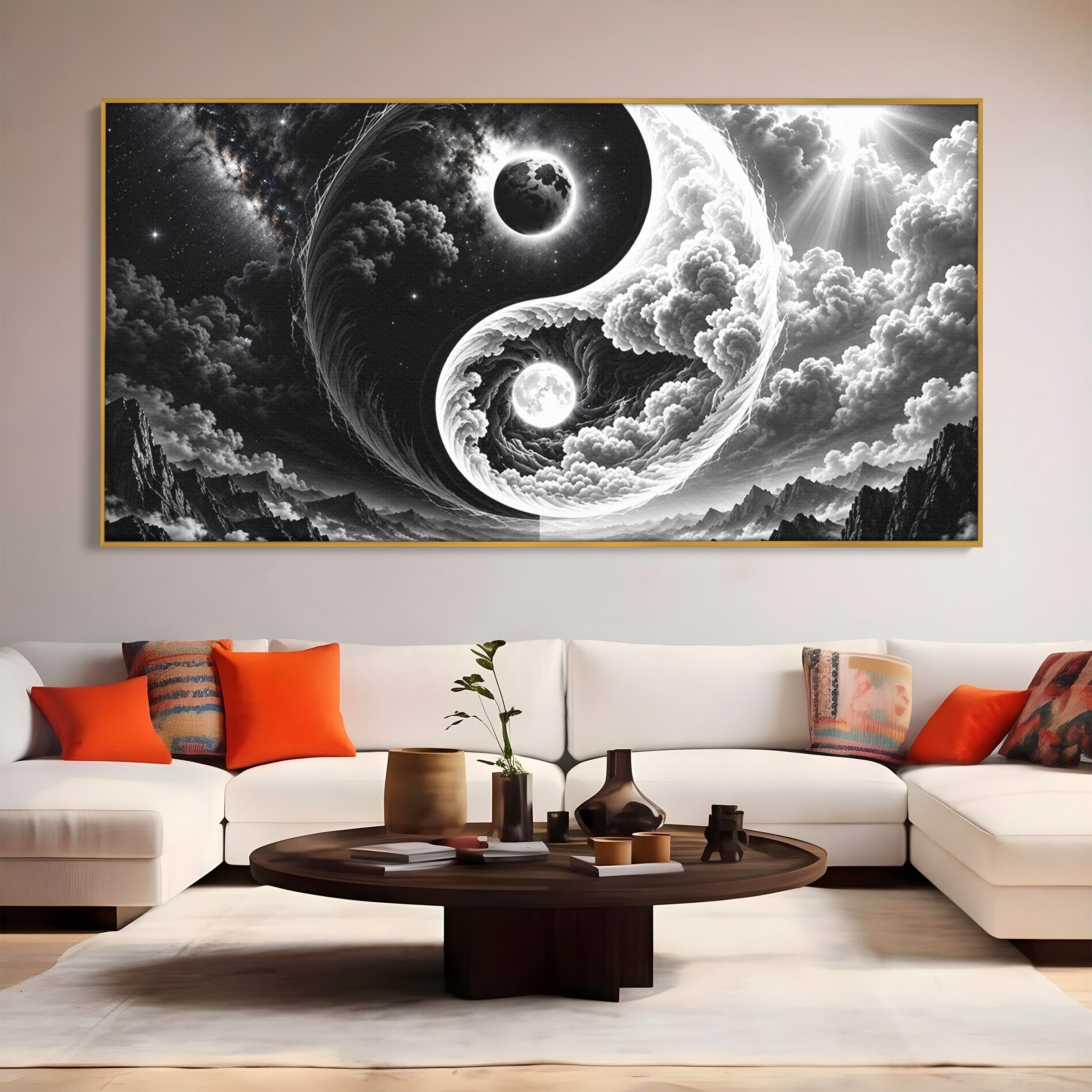 Tablou Canvas Premium LuxCanva® U1109, Echilibru Cosmic, Yin Yang, Univers, Peisaj, Dormitor, Meditatie, Culori Vibrante